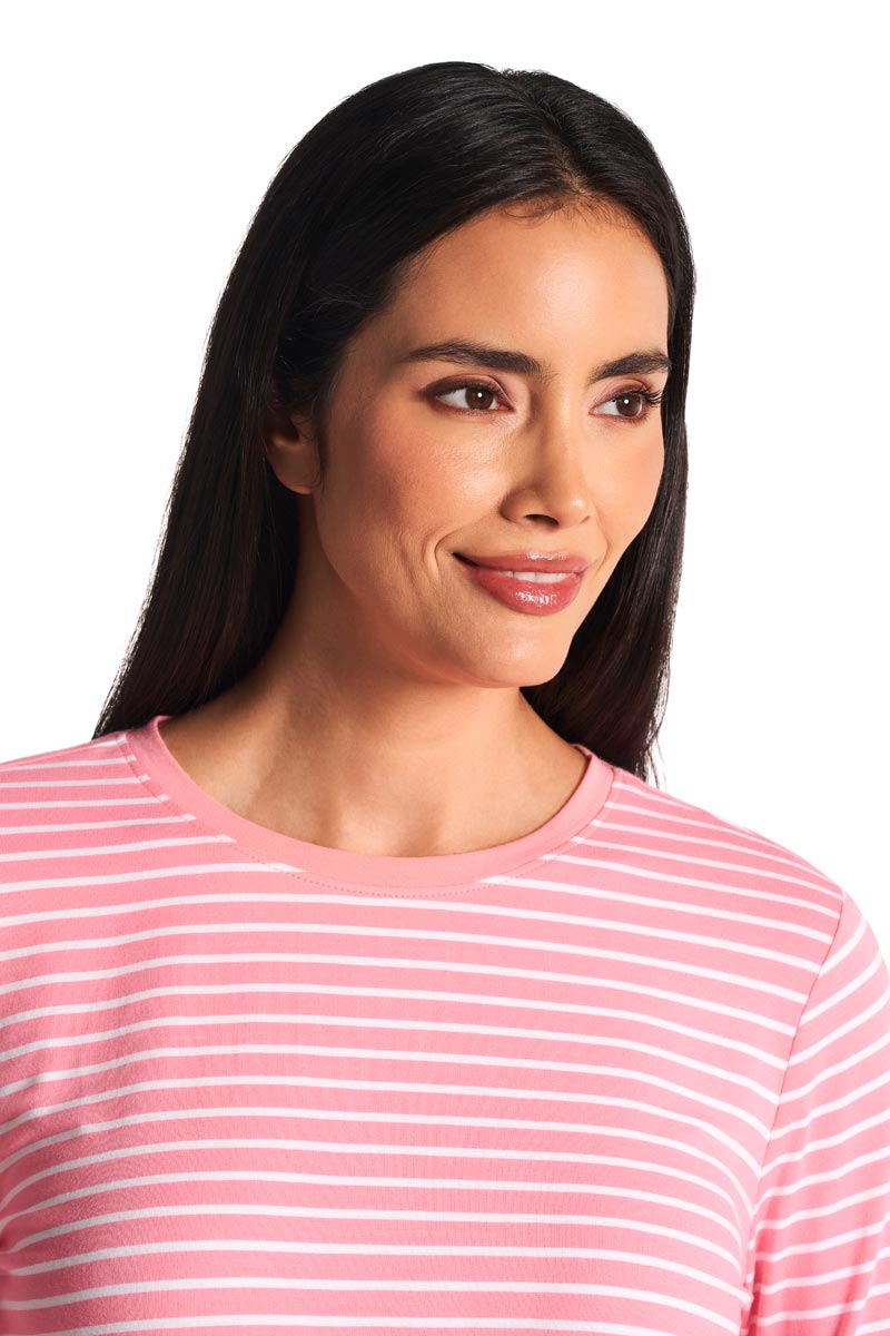 Women's Morada Everyday Long Sleeve T-Shirt | Flamingo Pink/White Stripe