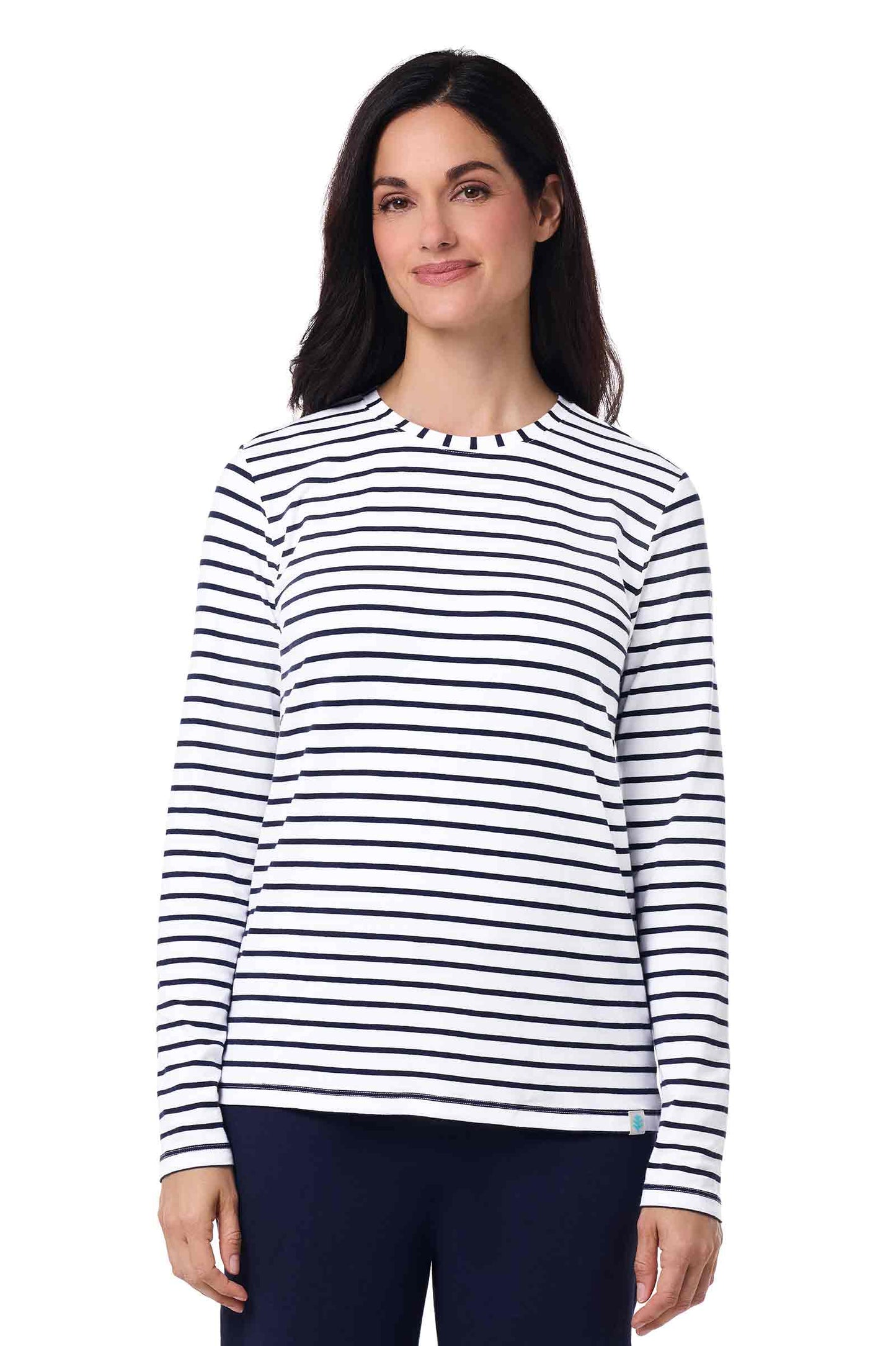 Women's Morada Everyday Long Sleeve T-Shirt | White/Navy Stripe
