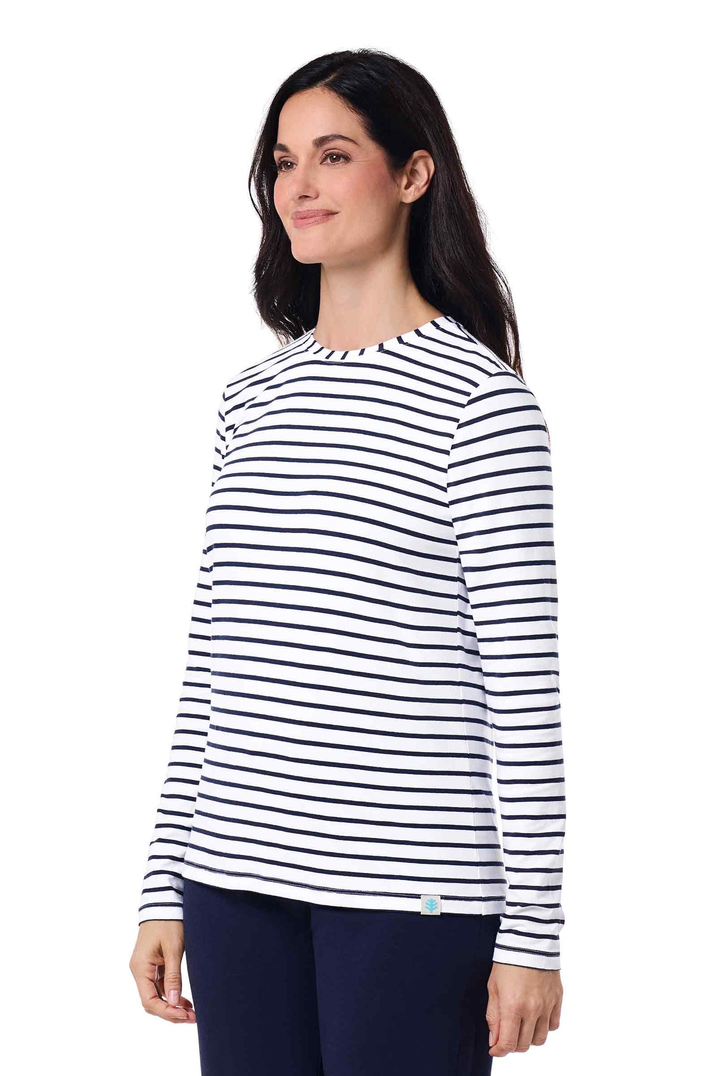 Women's Morada Everyday Long Sleeve T-Shirt | White/Navy Stripe