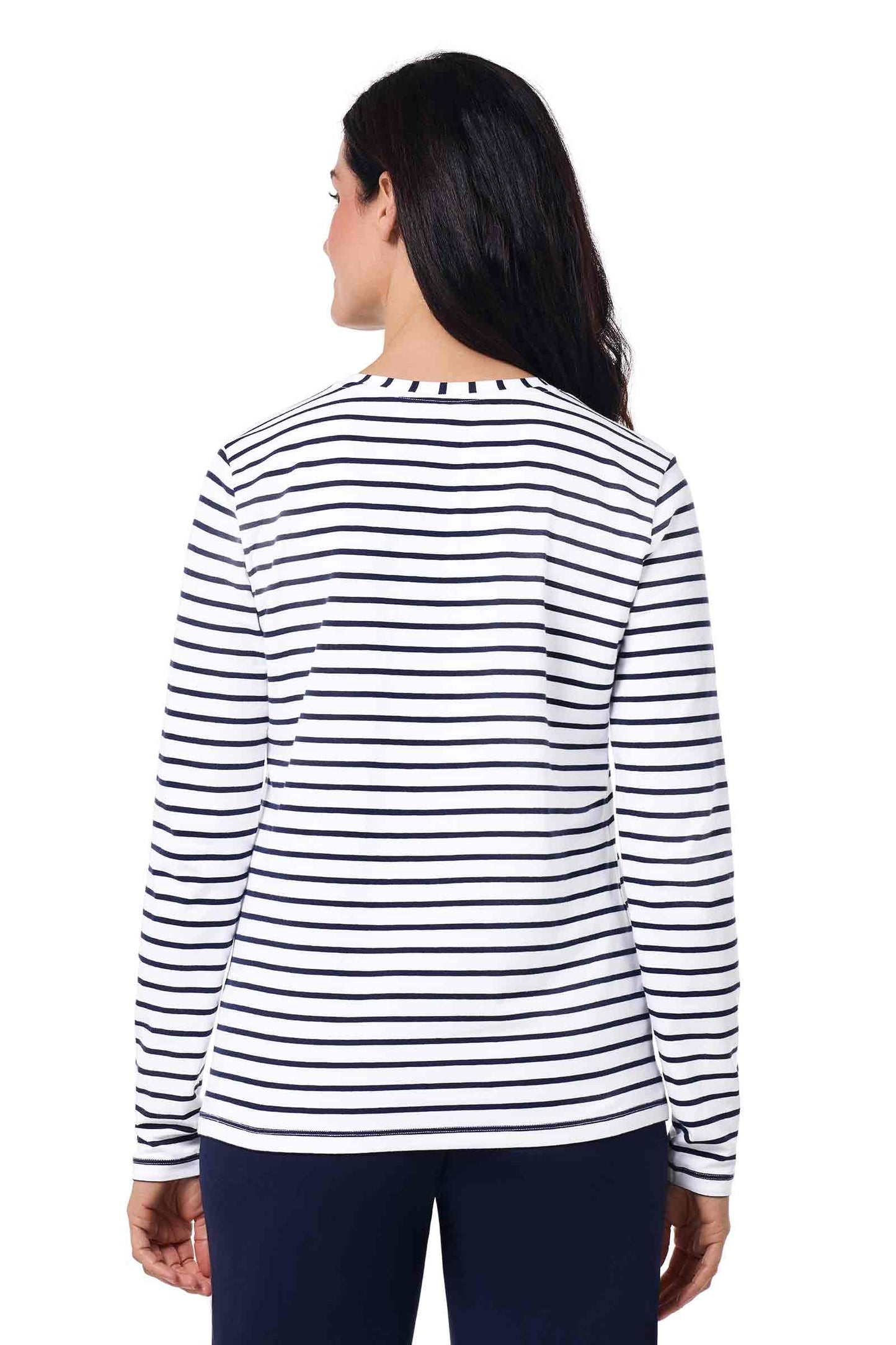 Women's Morada Everyday Long Sleeve T-Shirt | White/Navy Stripe