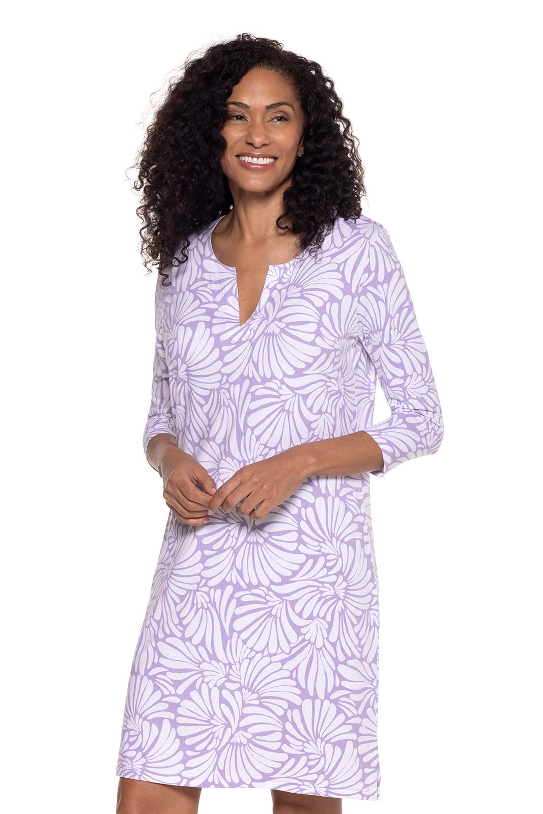 Women's Oceanside Tunic Dress with 3/4 Sleeve | Lavendula Sea Fan