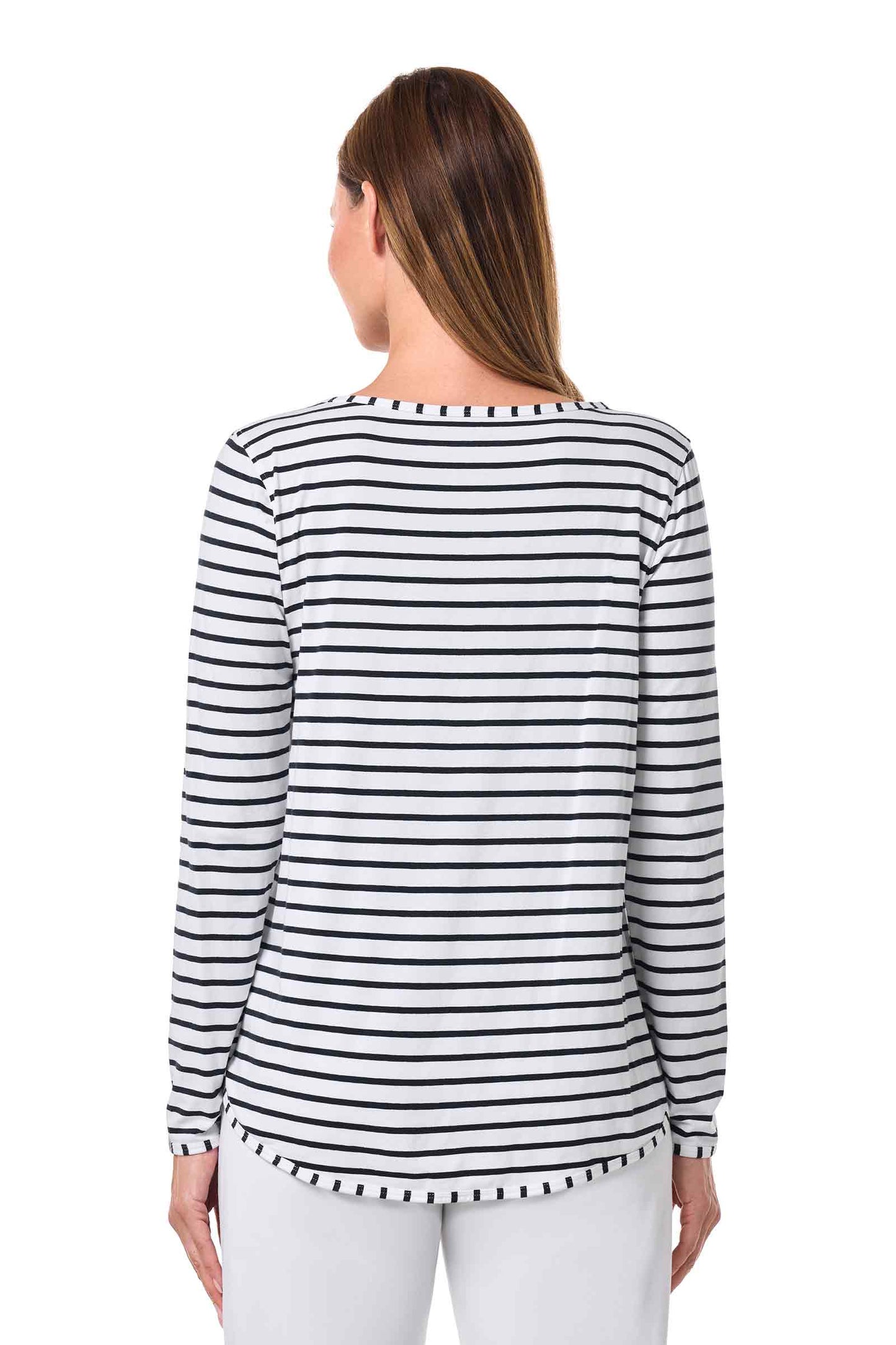 Women's Heyday Side Split Shirt | White/Navy Stripe
