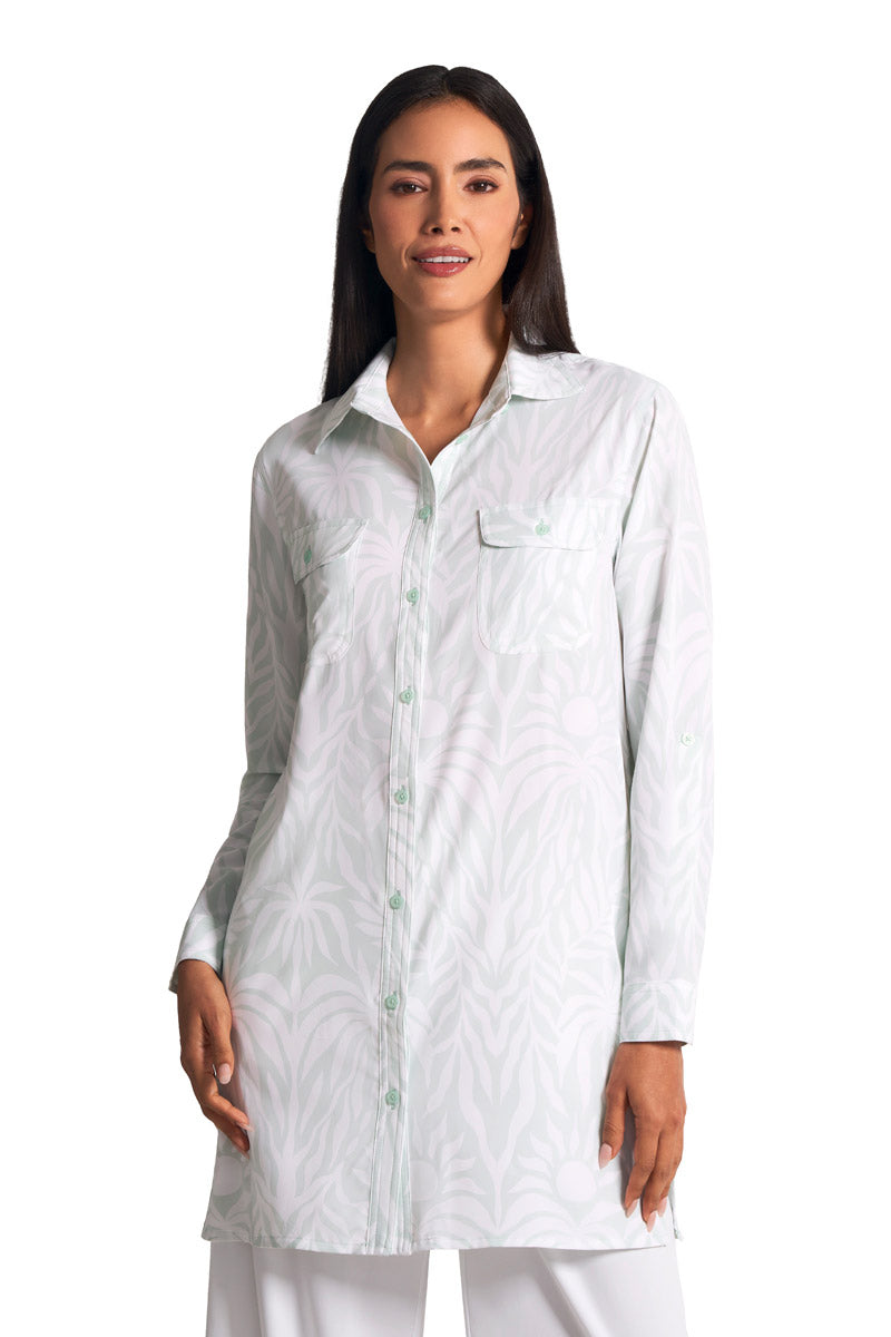 Women's Santorini Tunic Shirt | Misty Aqua American Palm