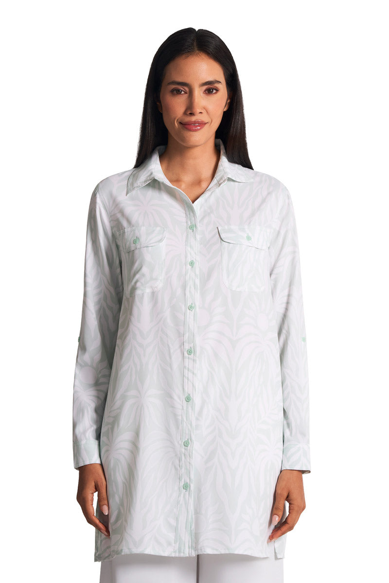 Women's Santorini Tunic Shirt | Misty Aqua American Palm