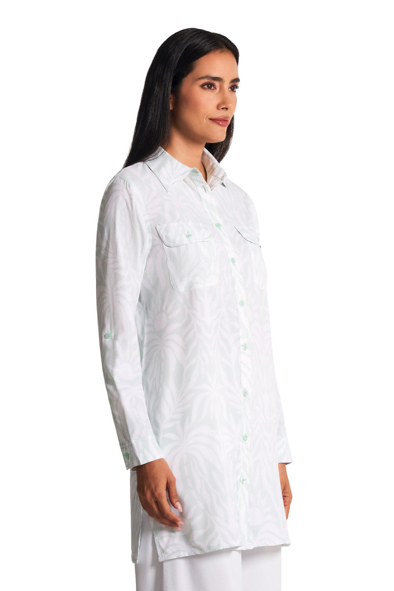 Women's Santorini Tunic Shirt | Misty Aqua American Palm
