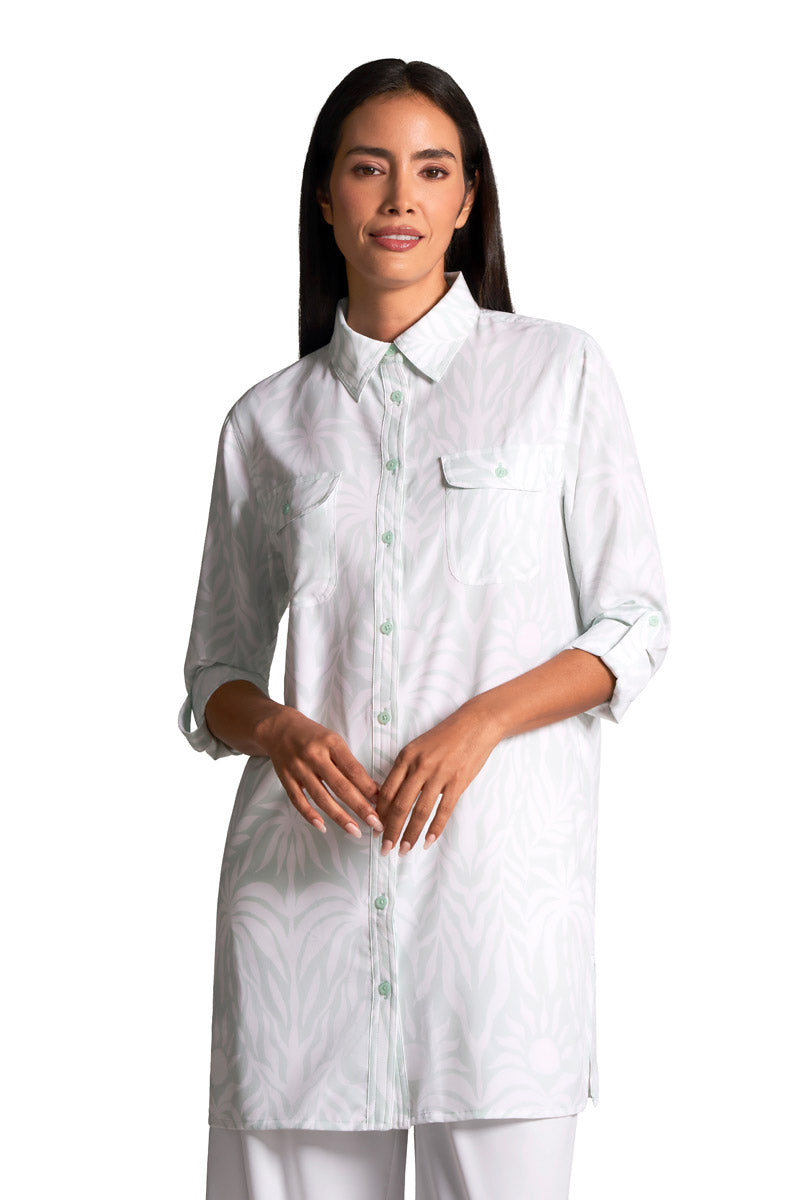 Women's Santorini Tunic Shirt | Misty Aqua American Palm