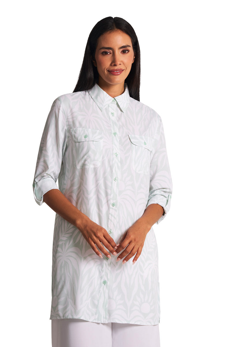 Women's Santorini Tunic Shirt | Misty Aqua American Palm