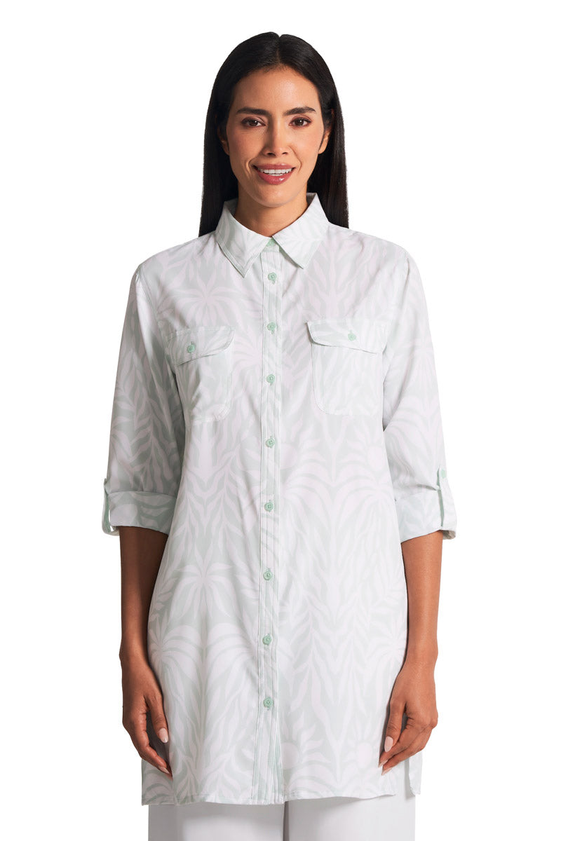 Women's Santorini Tunic Shirt | Misty Aqua American Palm