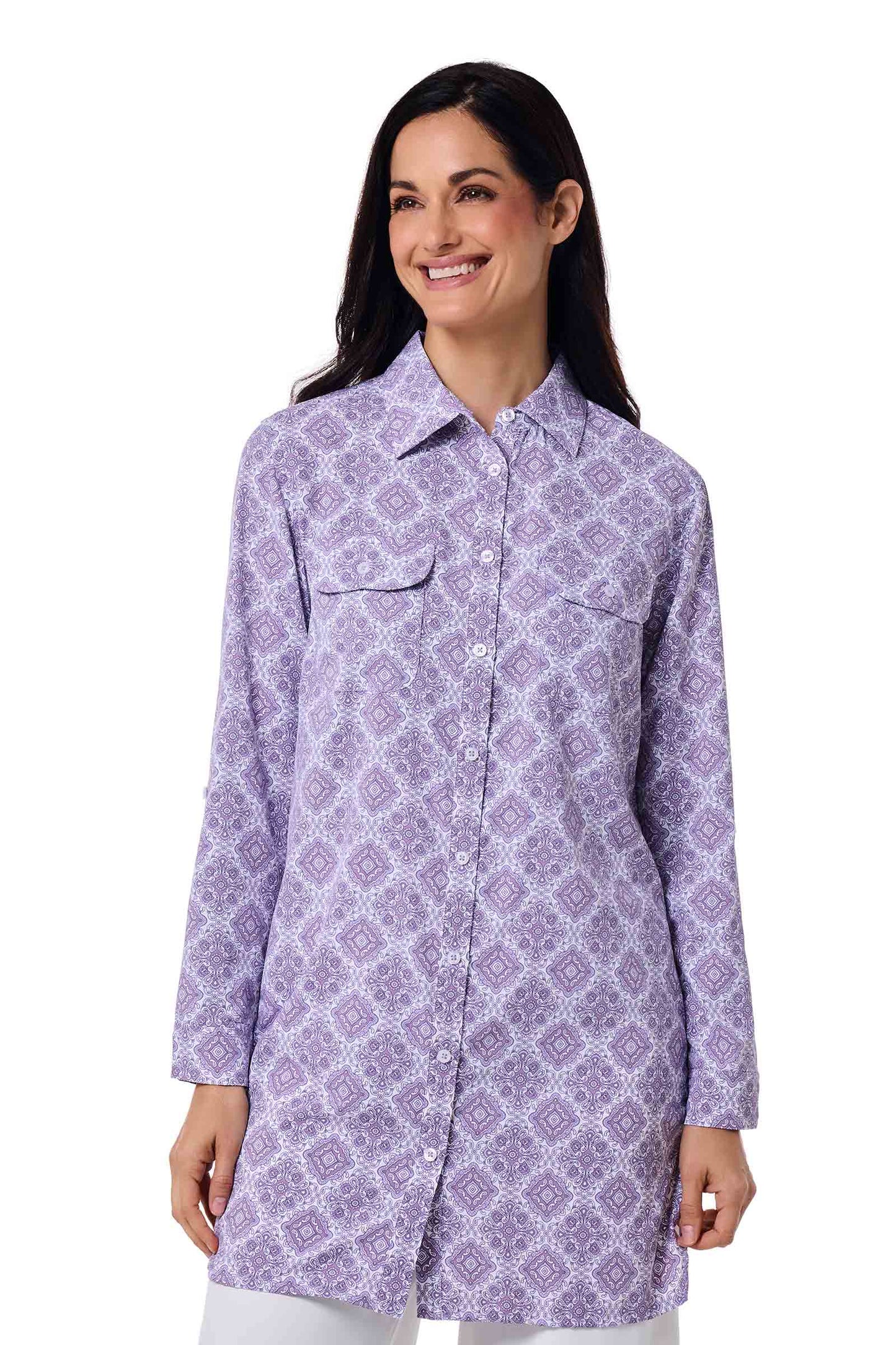 Women's Santorini Tunic Shirt | Lavendula Diamond Mandala