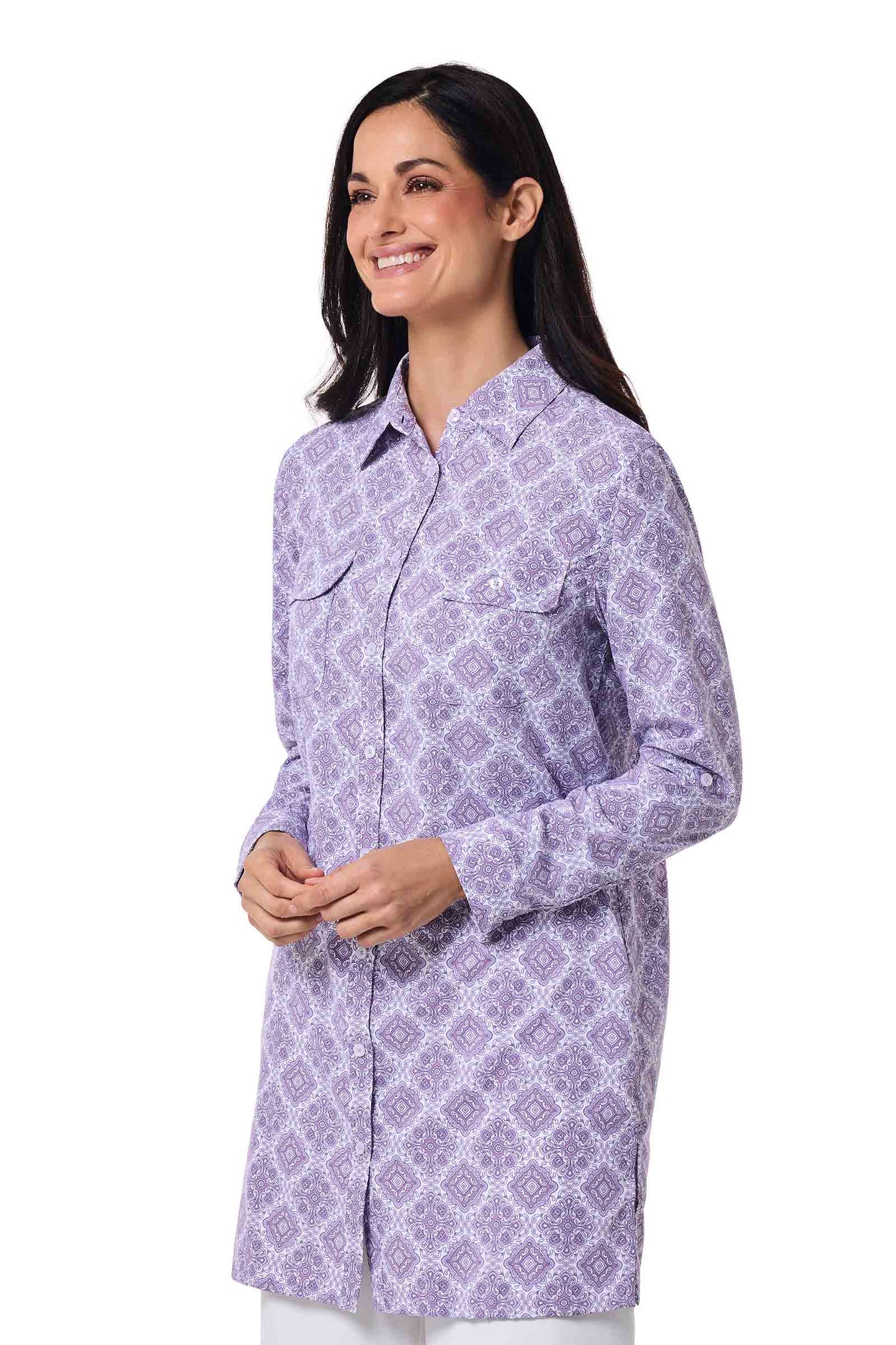 Women's Santorini Tunic Shirt | Lavendula Diamond Mandala