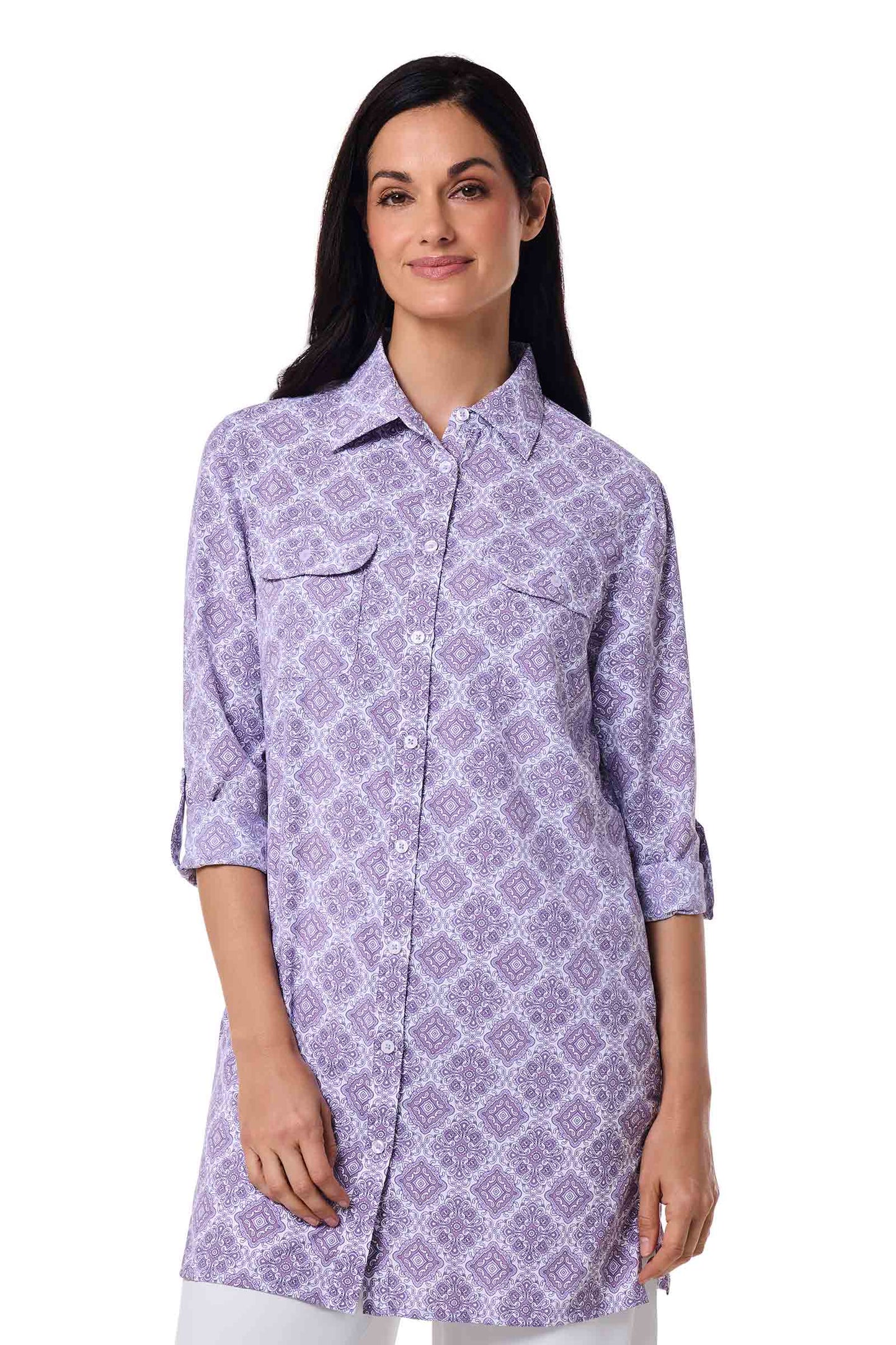 Women's Santorini Tunic Shirt | Lavendula Diamond Mandala