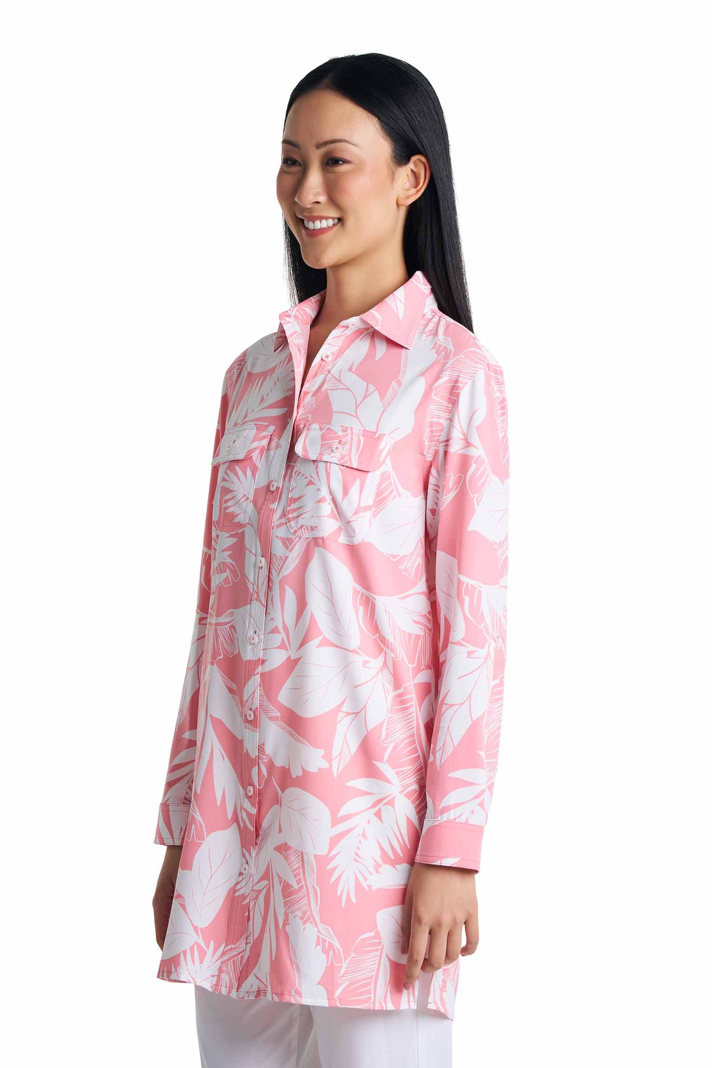 Women's Santorini Tunic Shirt | Flamingo Pink Palm Paradise