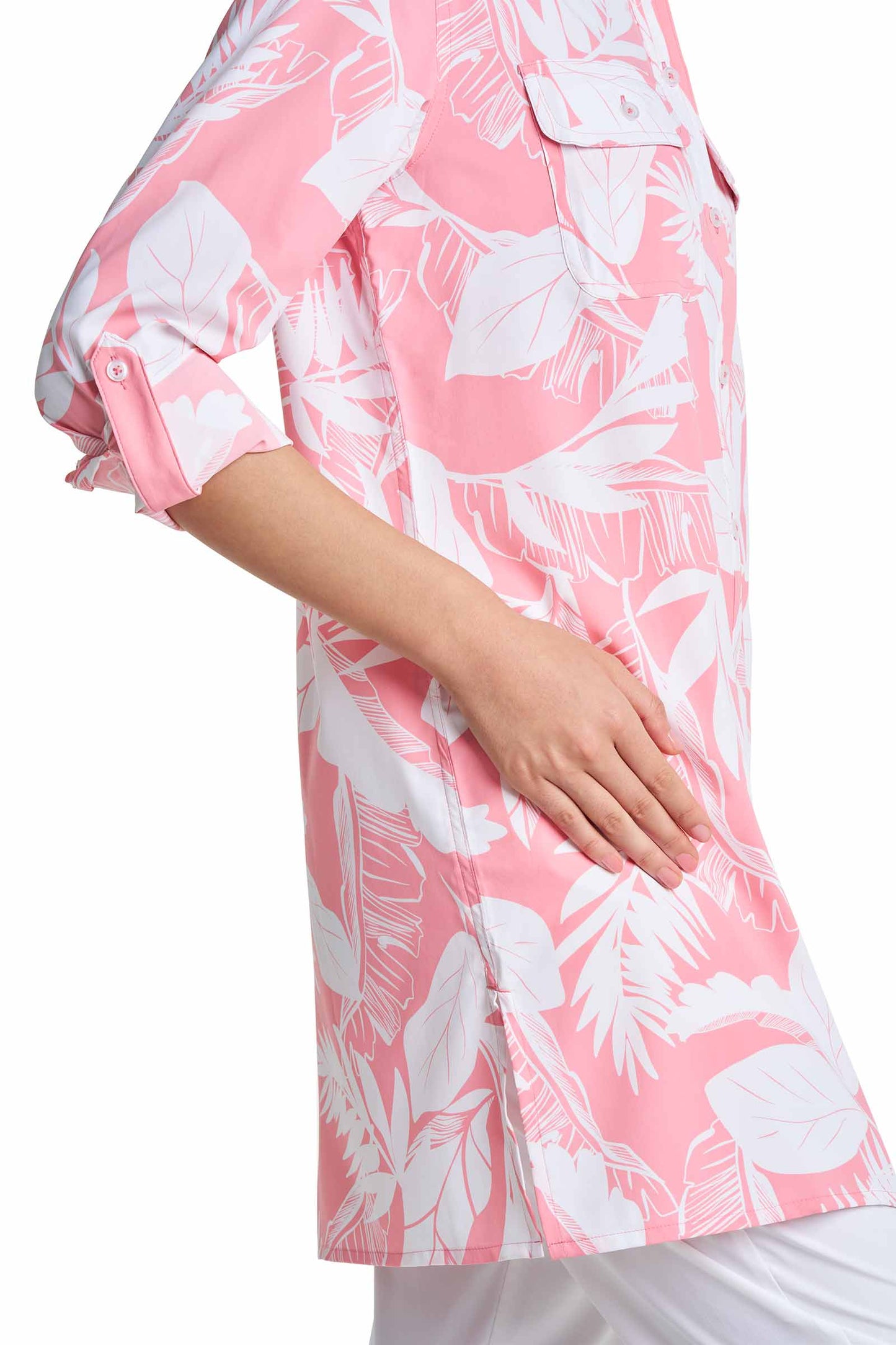 Women's Santorini Tunic Shirt | Flamingo Pink Palm Paradise