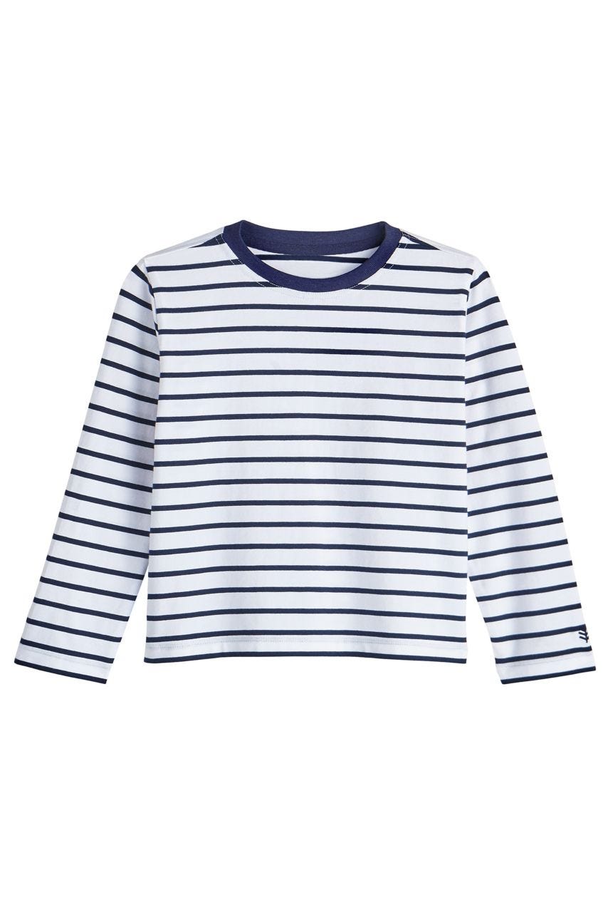 Kid's Coco Plum Everyday Long Sleeve T-Shirt | White/Navy Stripe