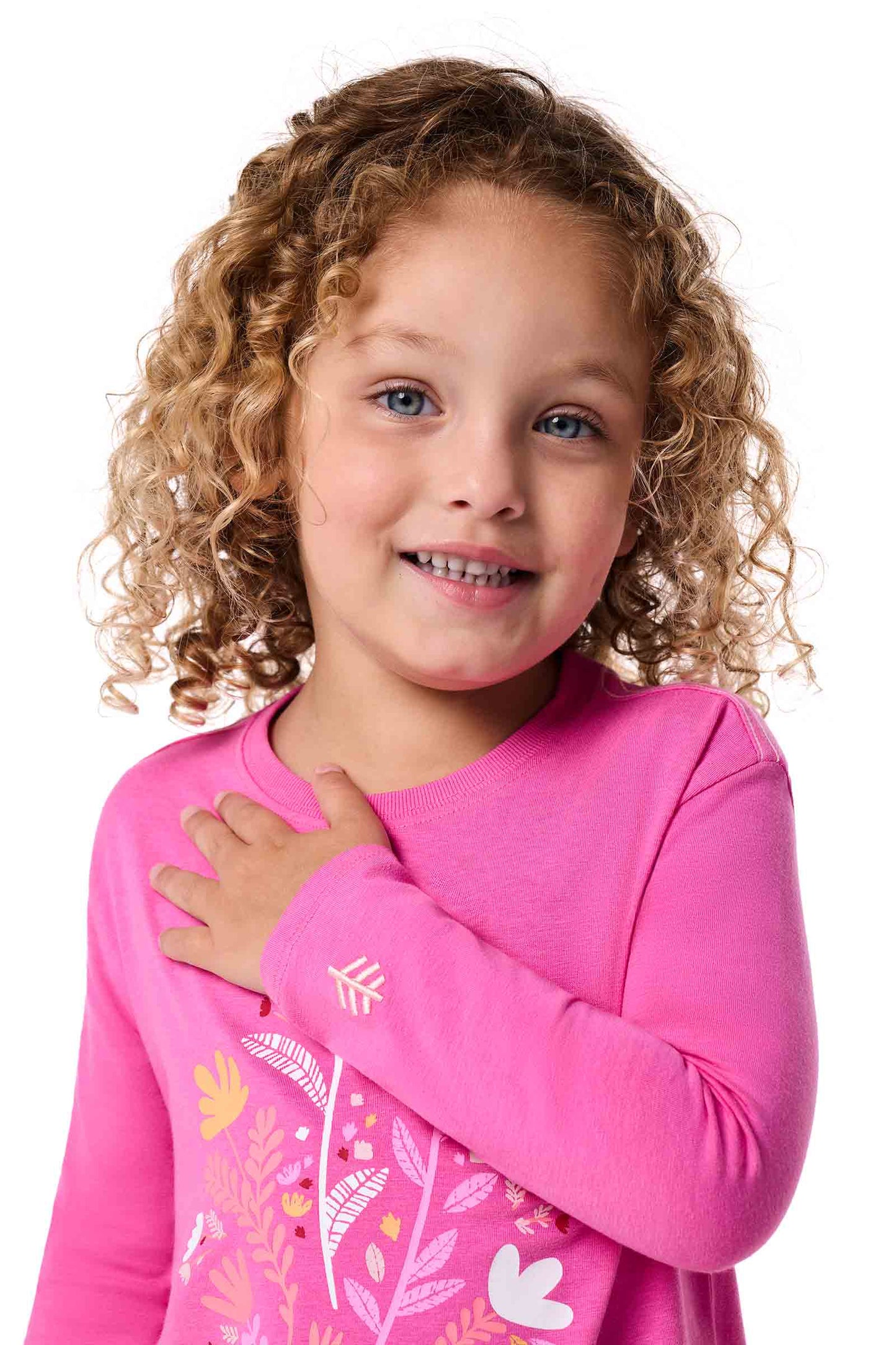 Kid's Coco Plum Everyday Long Sleeve T-Shirt | Tulip Pink Blooming Forest