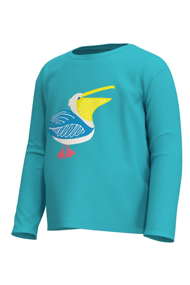 Kid's Coco Plum Everyday Long Sleeve T-Shirt | Blue Curacao Happy Pelican