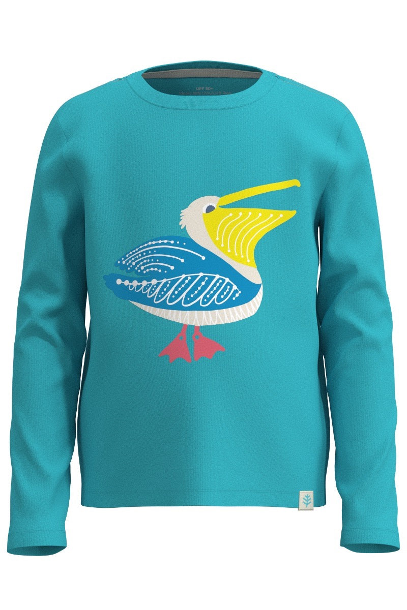 Kid's Coco Plum Everyday Long Sleeve T-Shirt | Blue Curacao Happy Pelican