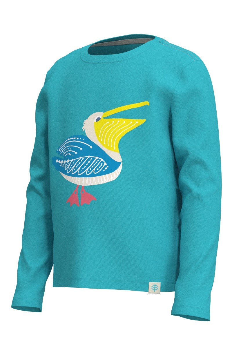 Kid's Coco Plum Everyday Long Sleeve T-Shirt | Blue Curacao Happy Pelican