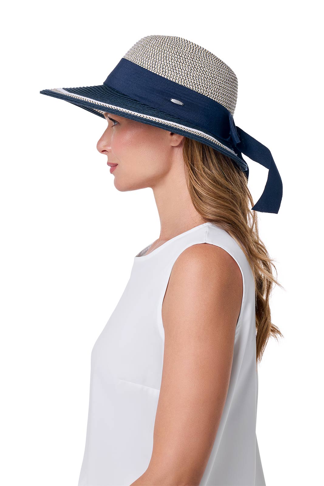 Women's Asymmetrical Clara Sun Hat | Navy/White