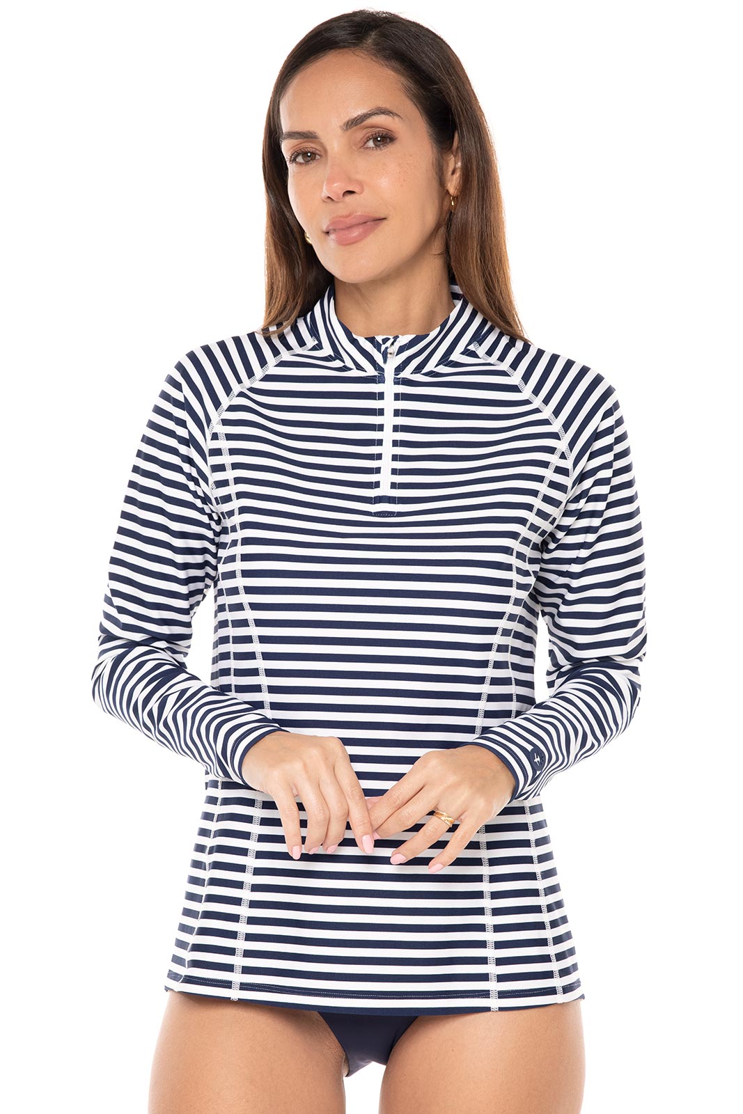 Women's Freestyle Long Sleeve Rash Guard | White/Navy Stripe