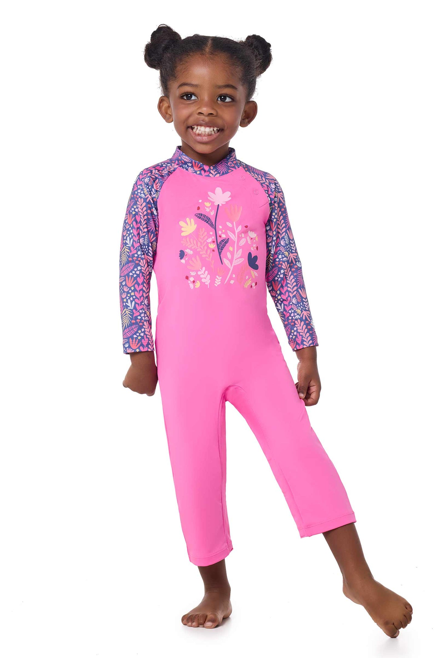 Kid's Beach One-Piece Swimsuit | Tulip Pink Blooming Forest