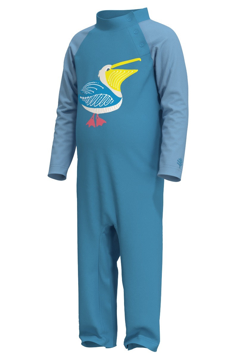 Kid's Beach One-Piece Swimsuit | Malibu Blue Happy Pelican