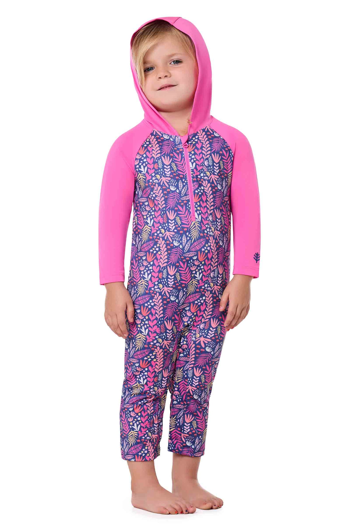 Kid's Finn Hooded One-Piece Swimsuit | Tulip Pink Colorblock