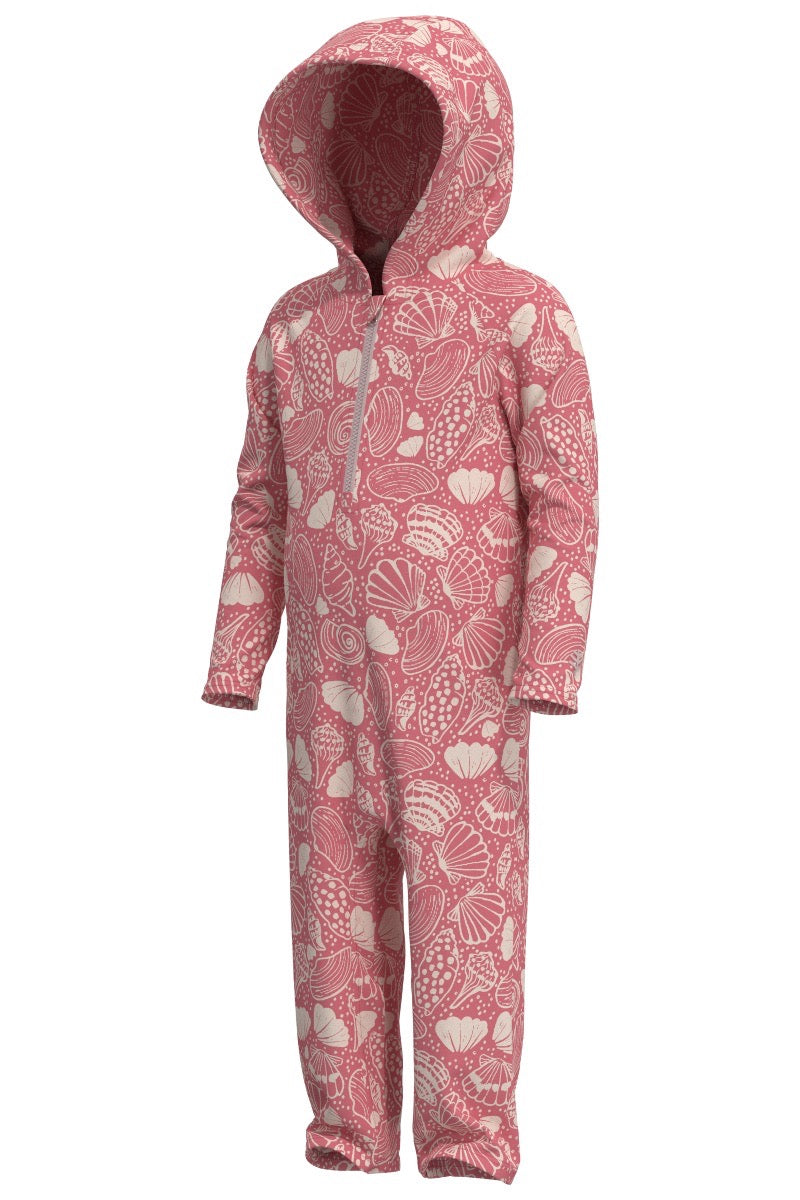 Kid's Finn Hooded One-Piece Swimsuit | Sunkist Coral Shell Dream