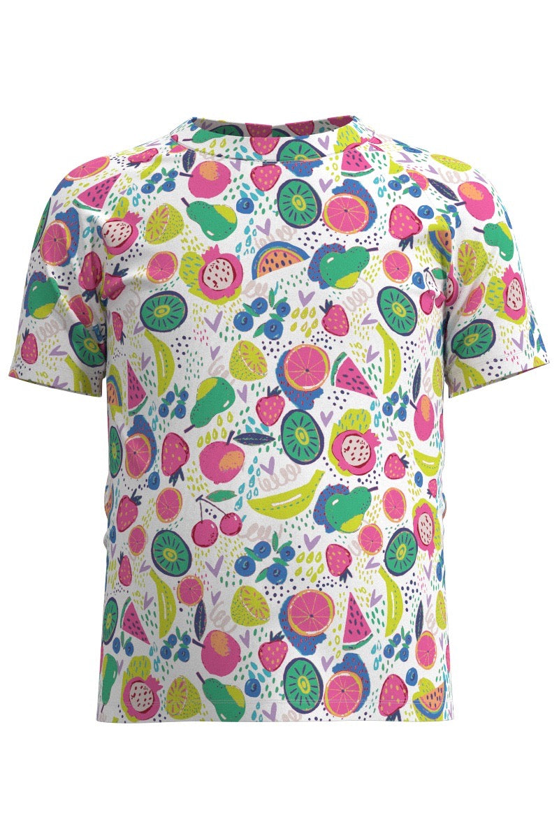 Kid's Sandshark Short Sleeve Surf Shirt | White Fruit Party