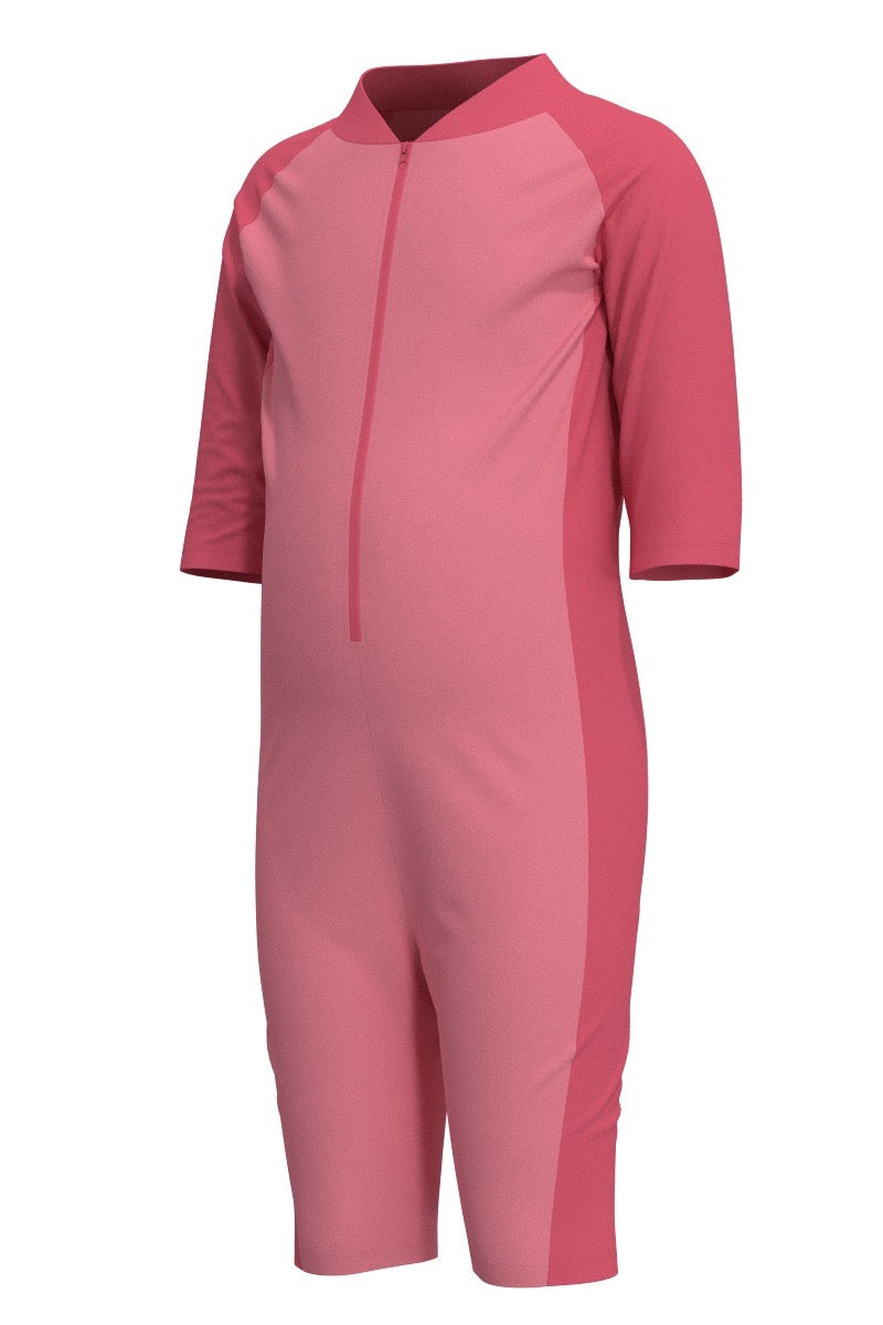 Kid's Barracuda Neck-to-Knee Swimsuit | Flamingo Pink Colorblock