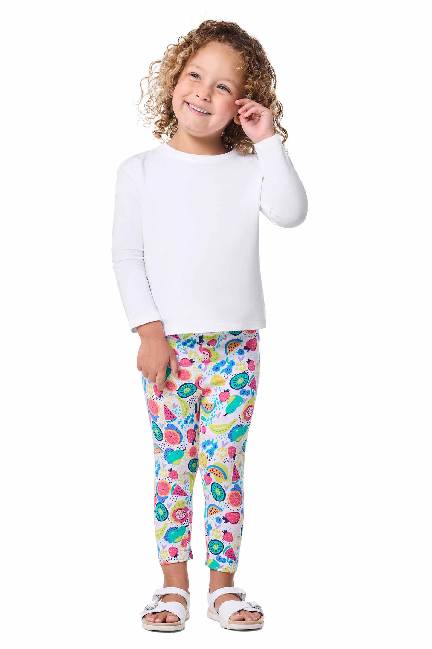 Kid's Monterey Summer Leggings | White Fruit Party