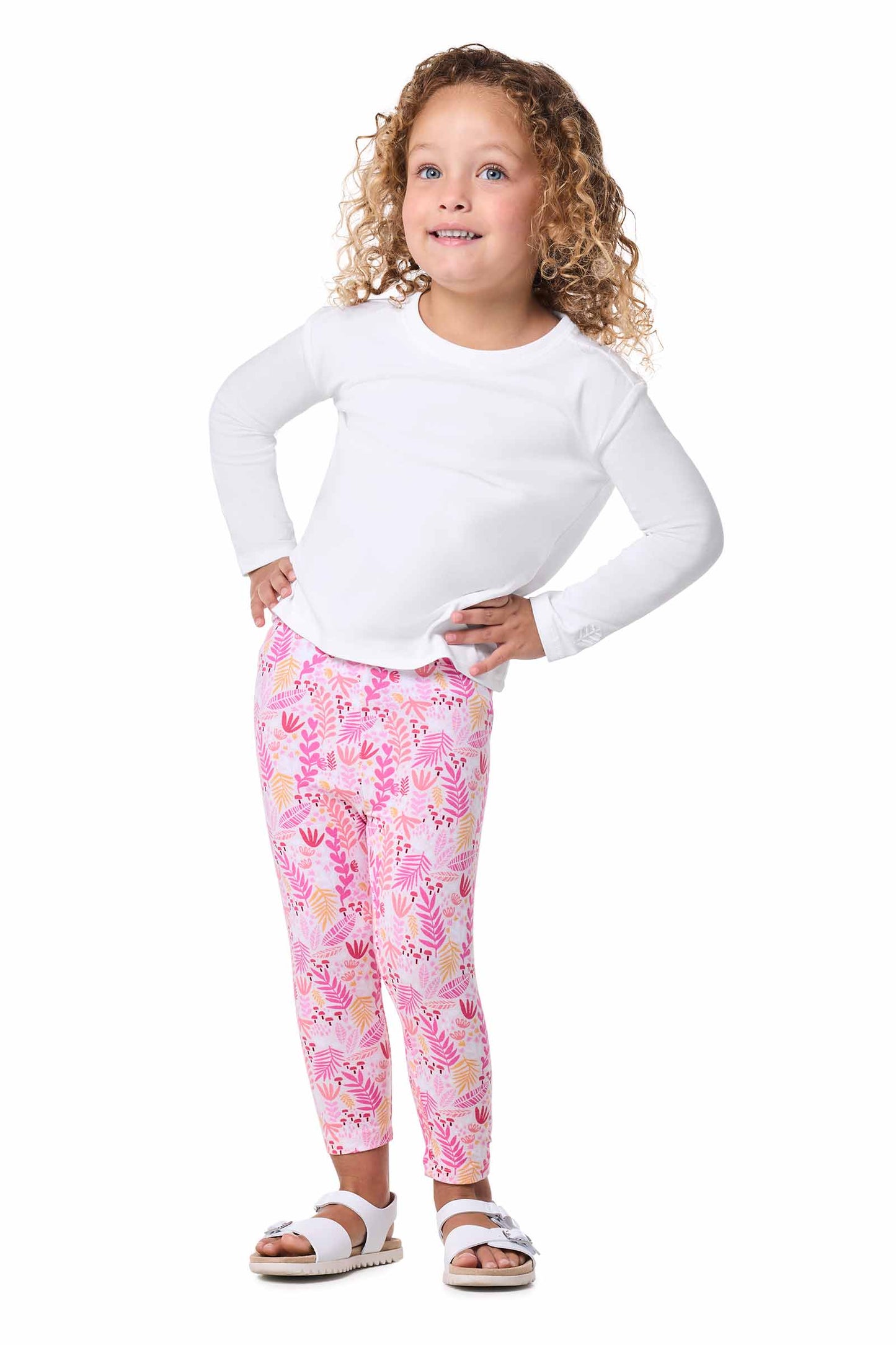 Kid's Monterey Summer Leggings | Soft Pink Blooming Forest