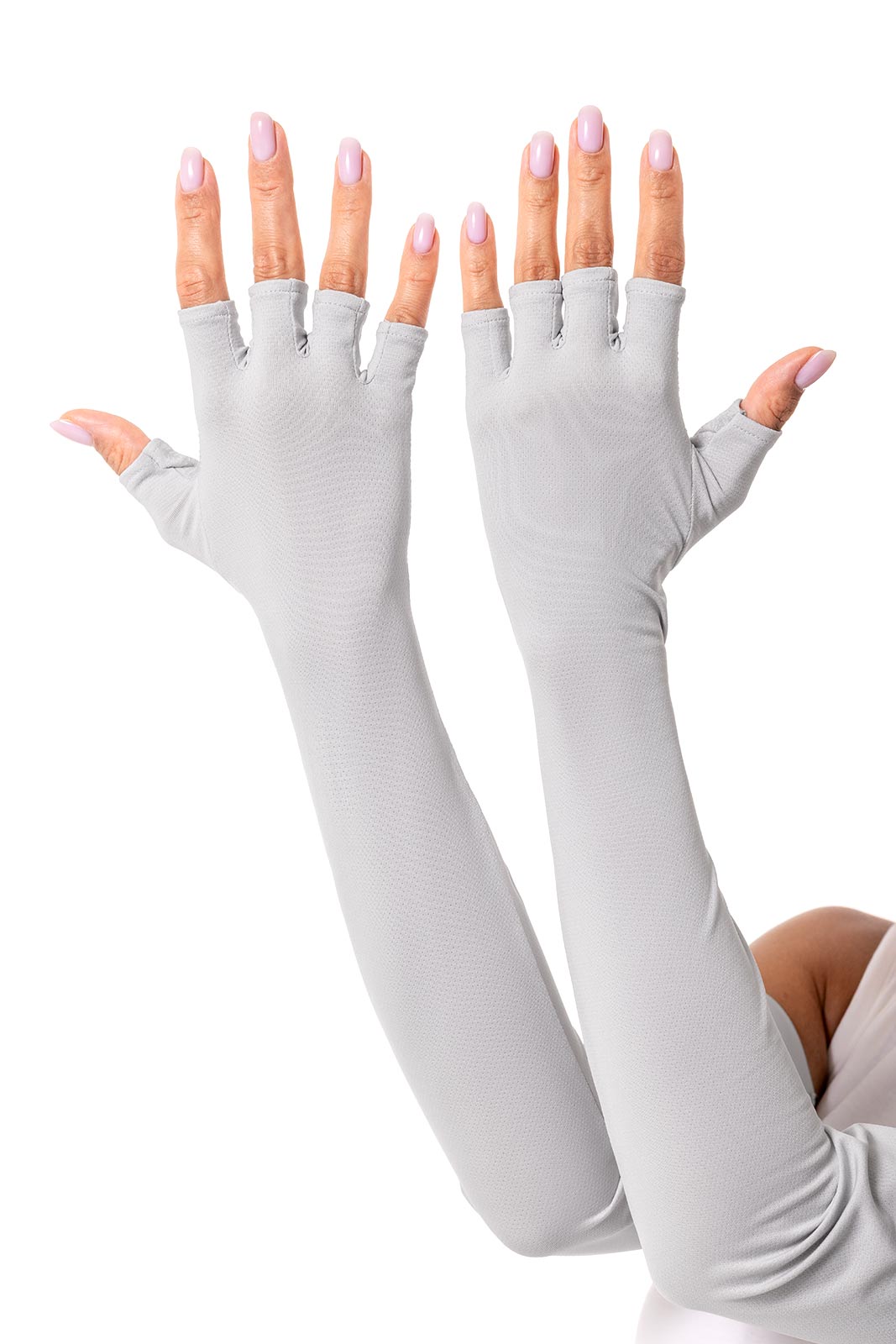 Unisex Perpetua UV Long Fingerless Gloves | Sleek Grey