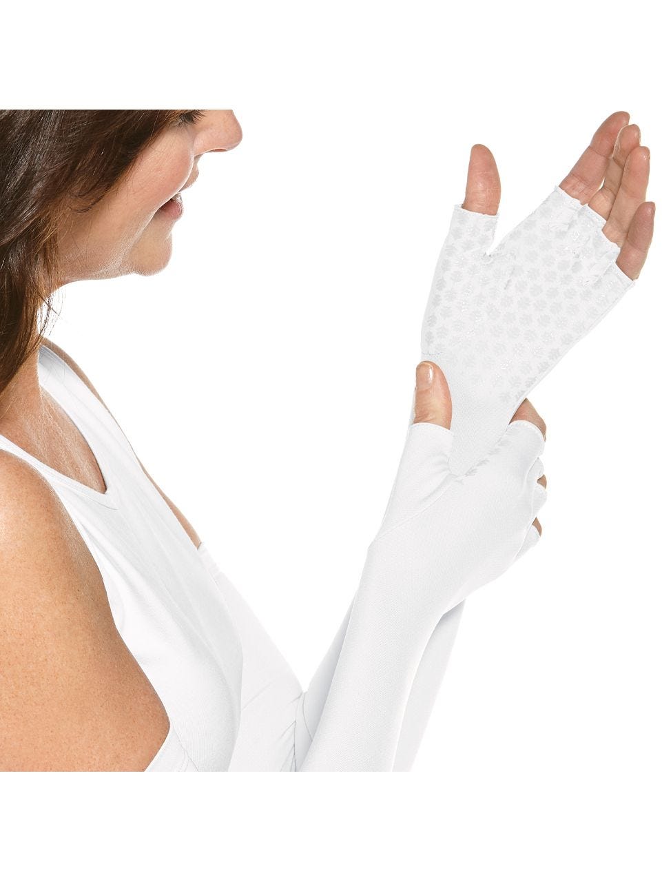 Unisex Perpetua UV Long Fingerless Gloves | White