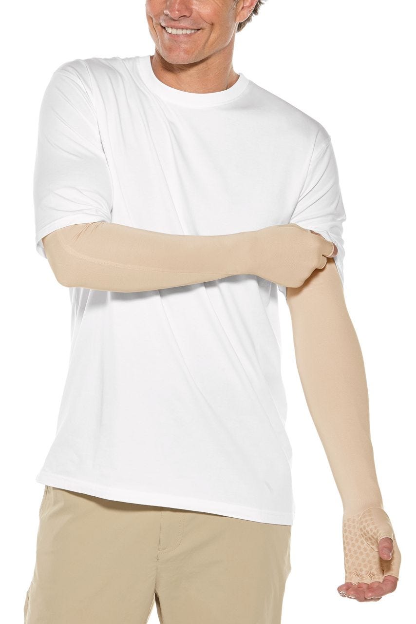 Unisex Perpetua UV Long Fingerless Gloves | Beige