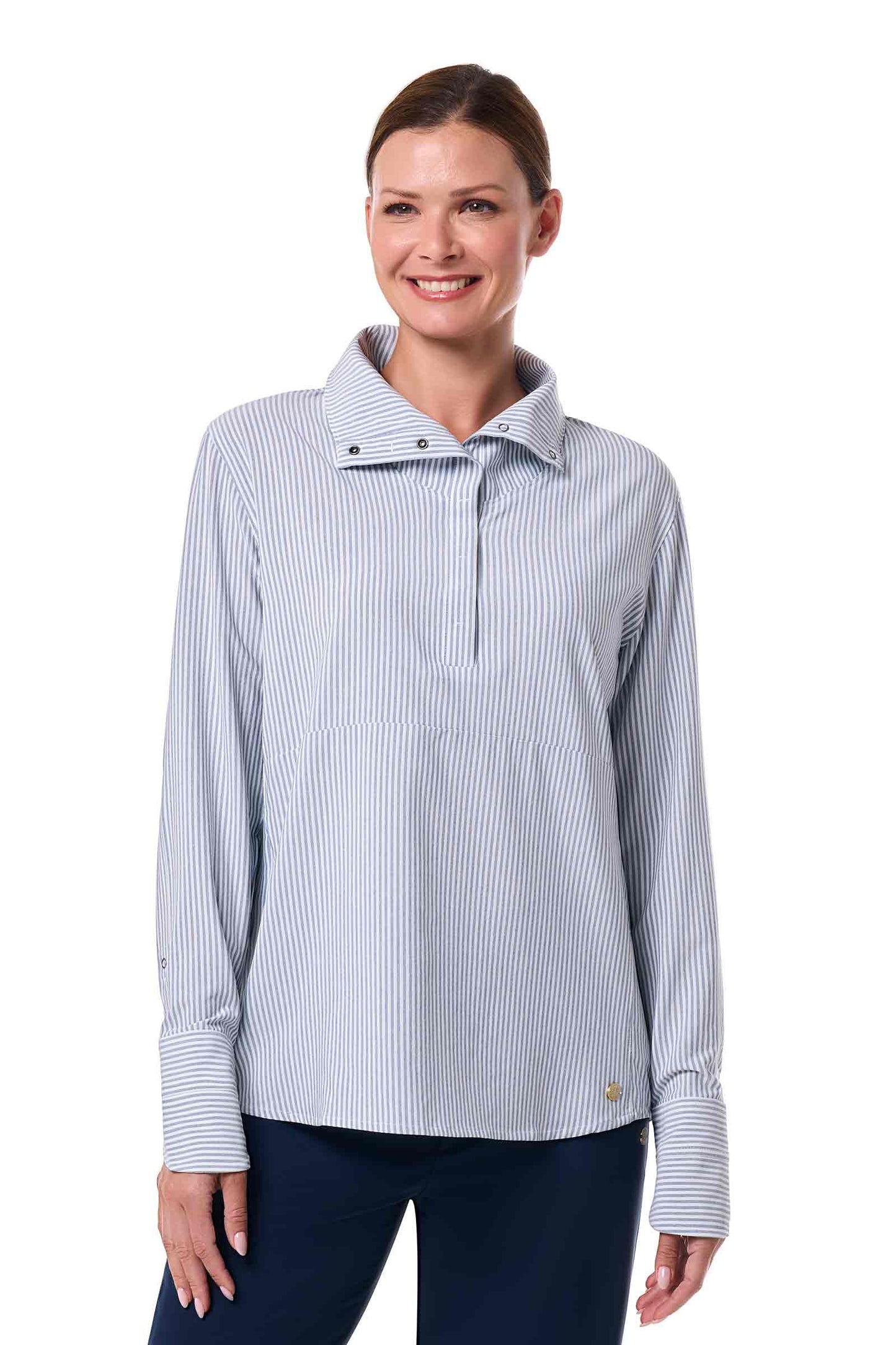 Women's Catona Funnel Neck Tunic Top | White/Navy Stripe