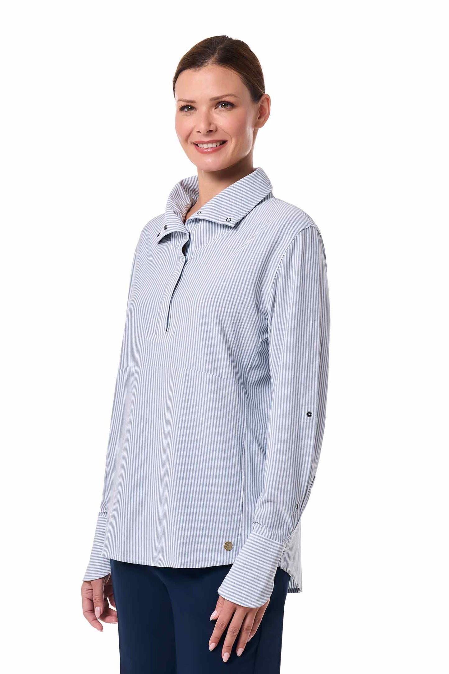 Women's Catona Funnel Neck Tunic Top | White/Navy Stripe