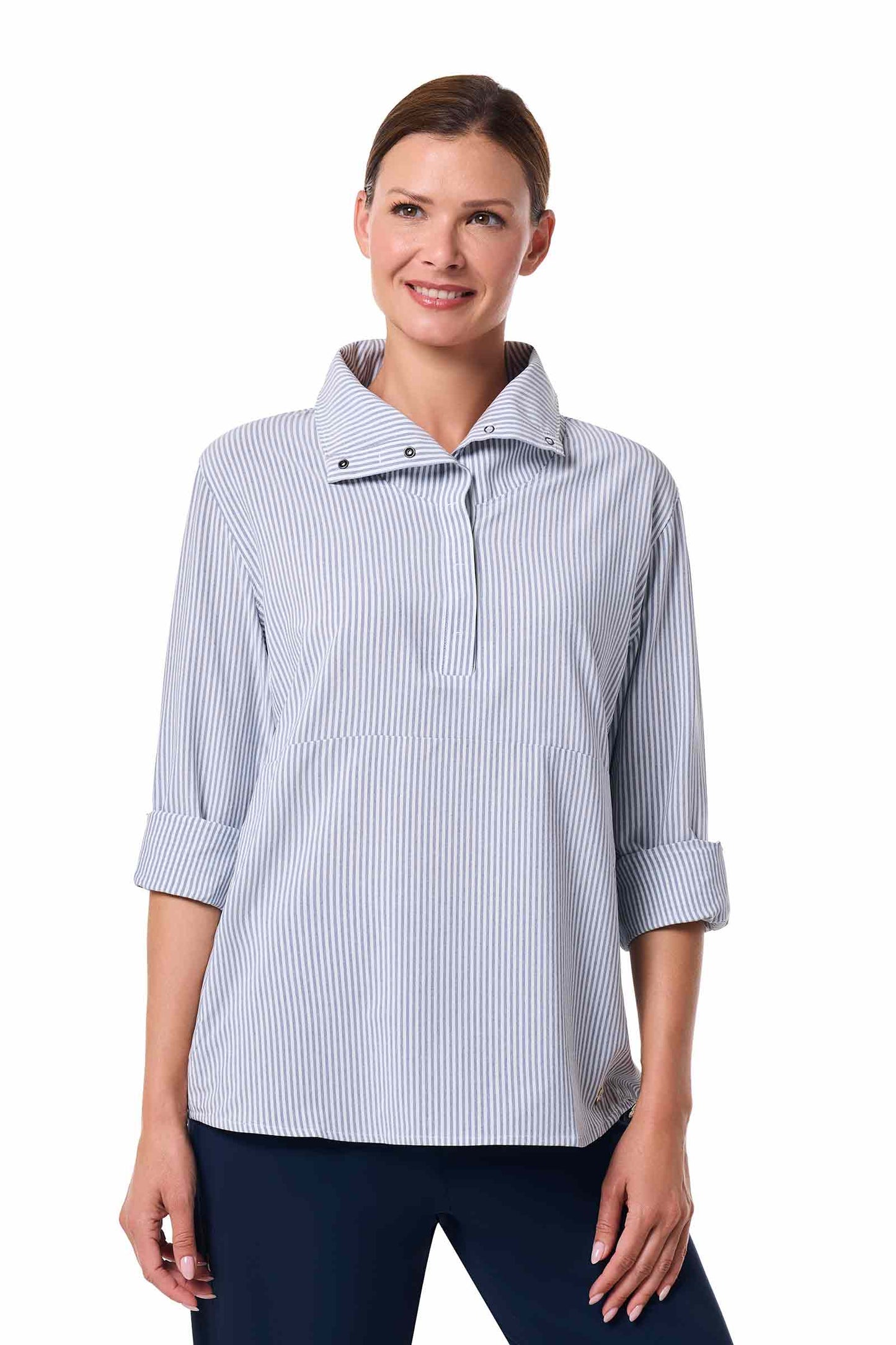 Women's Catona Funnel Neck Tunic Top | White/Navy Stripe