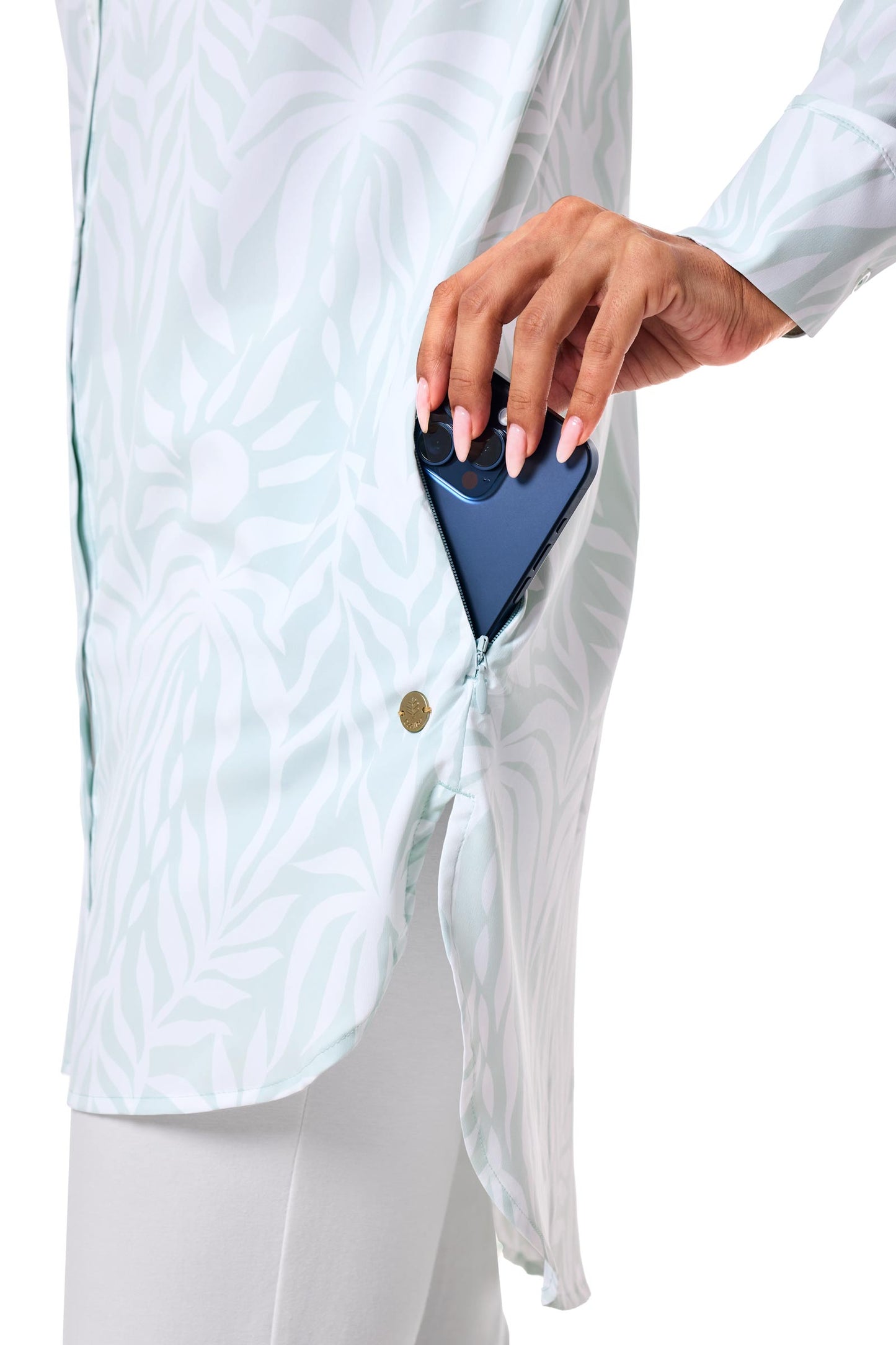 Women's Palma Aire Beach Shirt | Misty Aqua American Palm