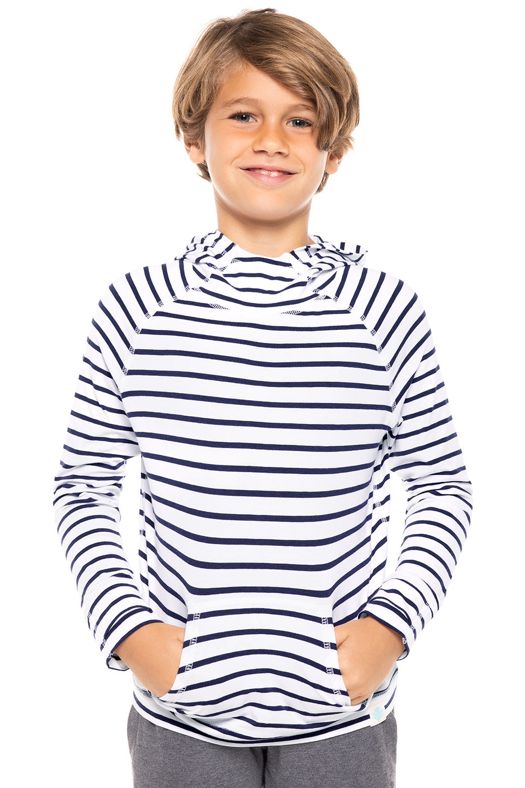 Kid's LumaLeo Hoodie | White/Navy Stripe