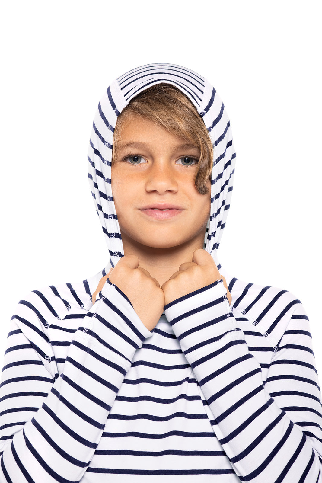 Kid's LumaLeo Hoodie | White/Navy Stripe