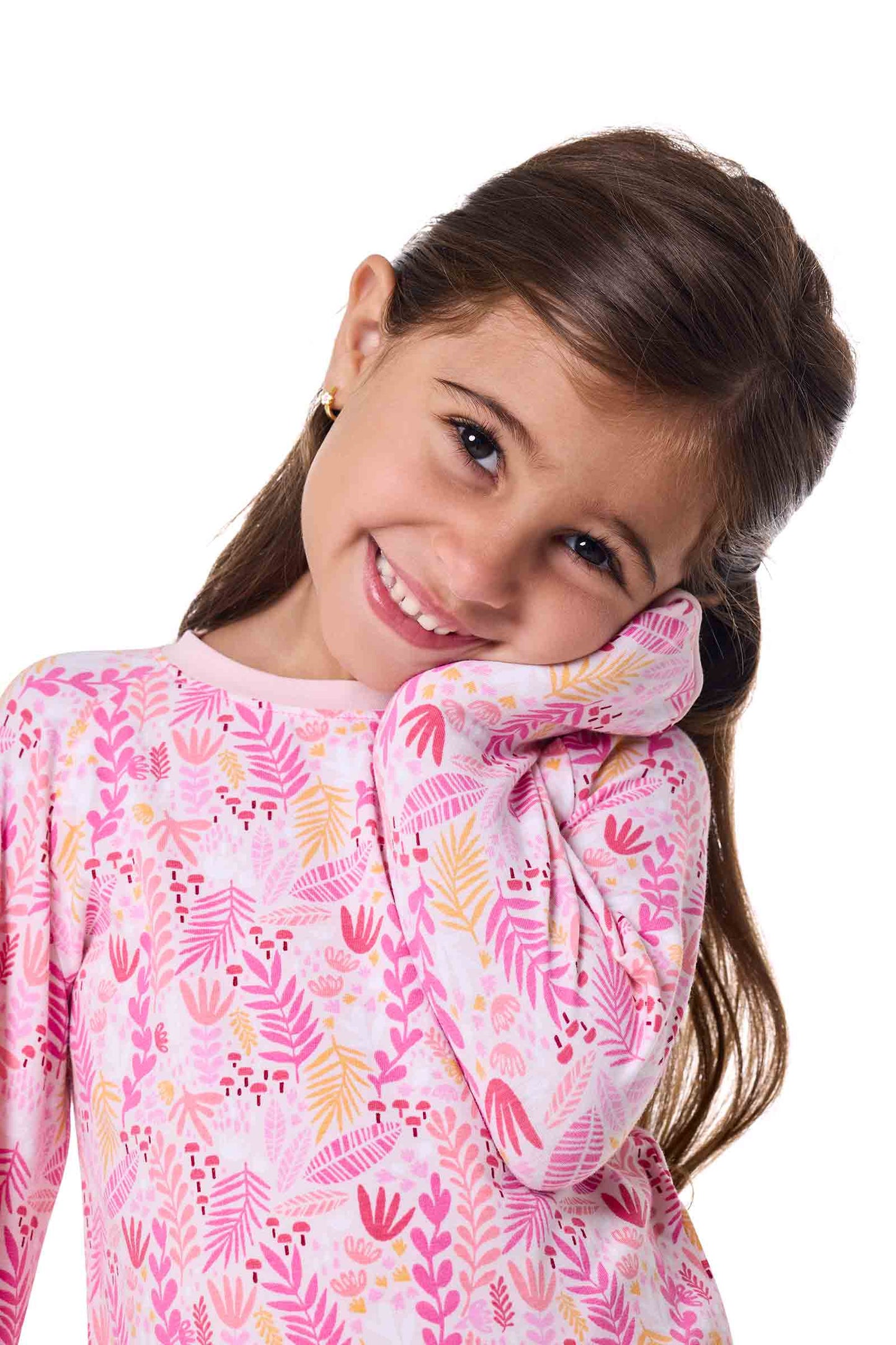 Kid's LumaLeo Long Sleeve T-Shirt | Soft Pink Blooming Forest