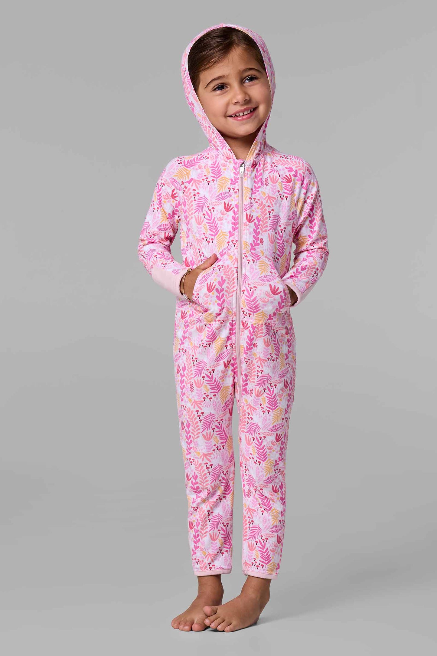 Kid's LumaLeo 360 Coverage Bodysuit | Soft Pink Blooming Forest