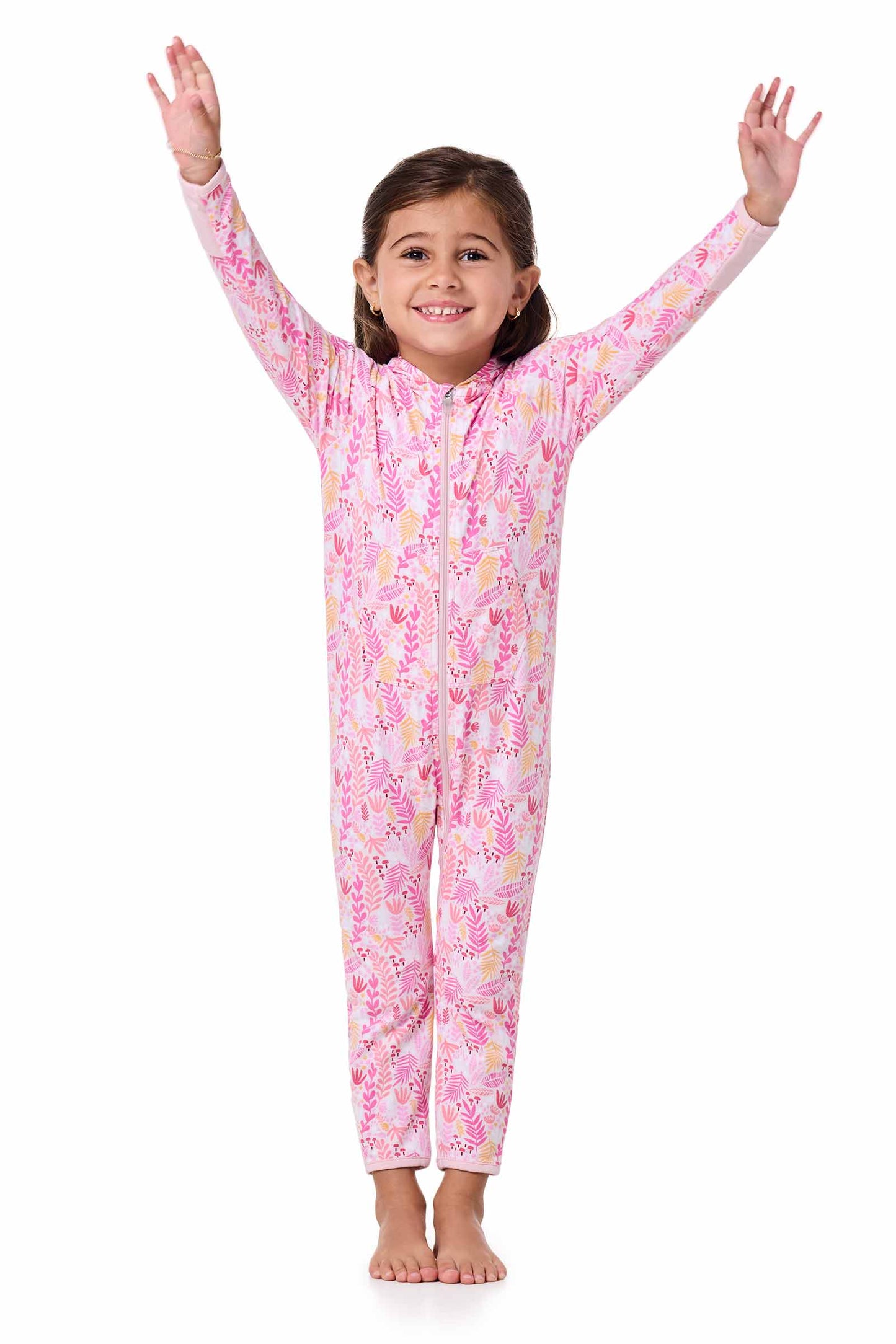Kid's LumaLeo 360 Coverage Bodysuit | Soft Pink Blooming Forest