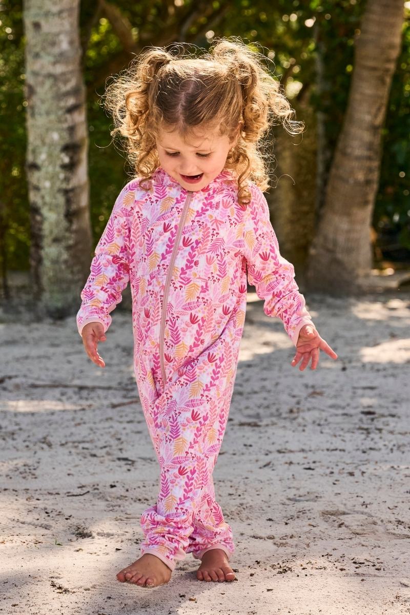 Kid's LumaLeo 360 Coverage Bodysuit | Soft Pink Blooming Forest