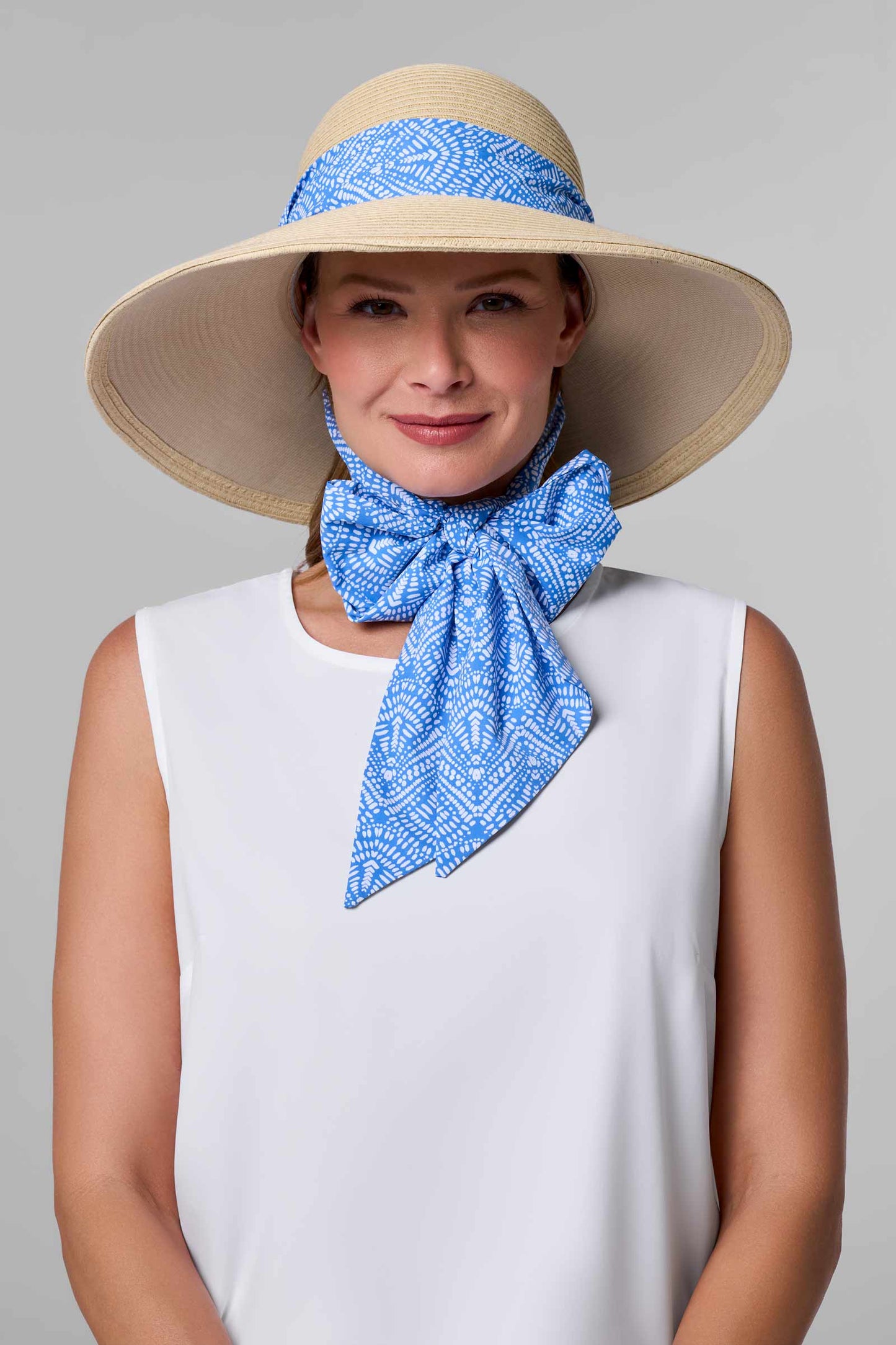 Women's Stella Scarf Detail Hat | Natural/Aura Blue + White