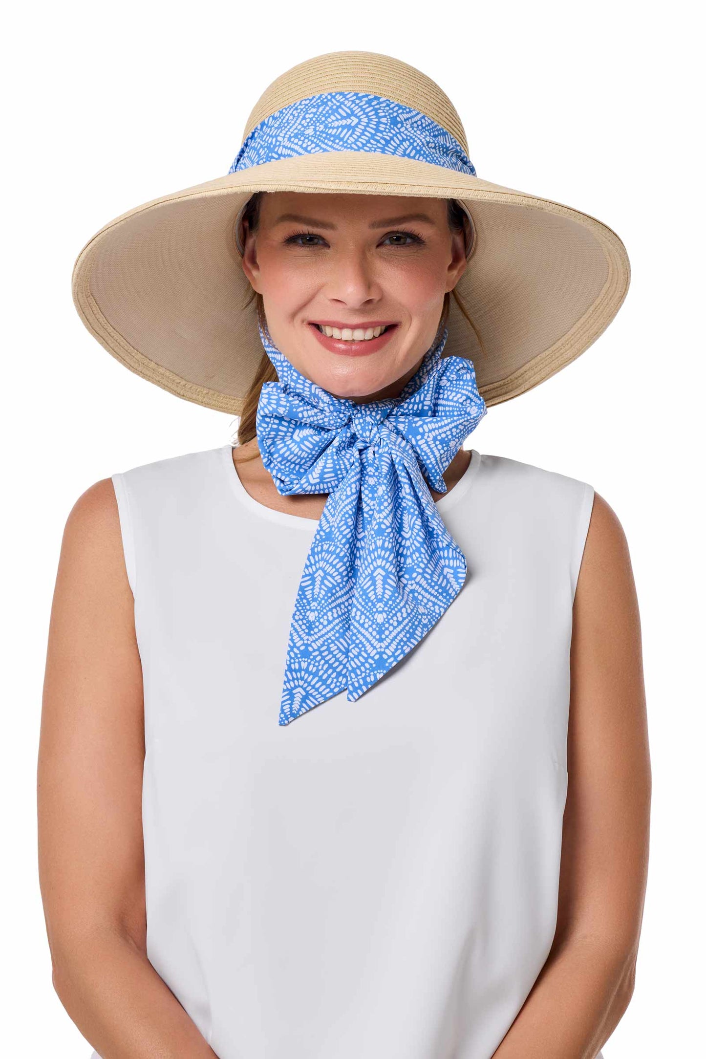 Women's Stella Scarf Detail Hat | Natural/Aura Blue + White