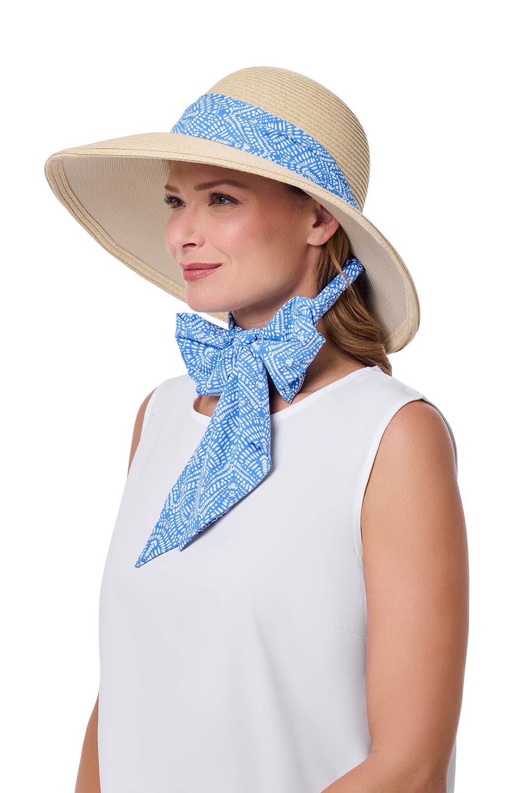 Women's Stella Scarf Detail Hat | Natural/Aura Blue + White