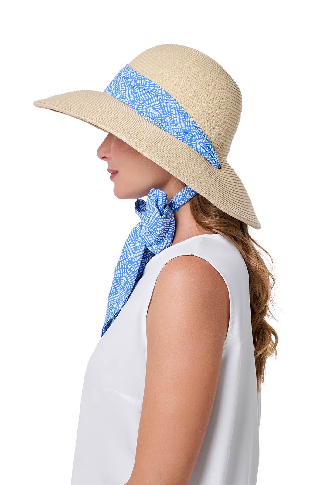 Women's Stella Scarf Detail Hat | Natural/Aura Blue + White