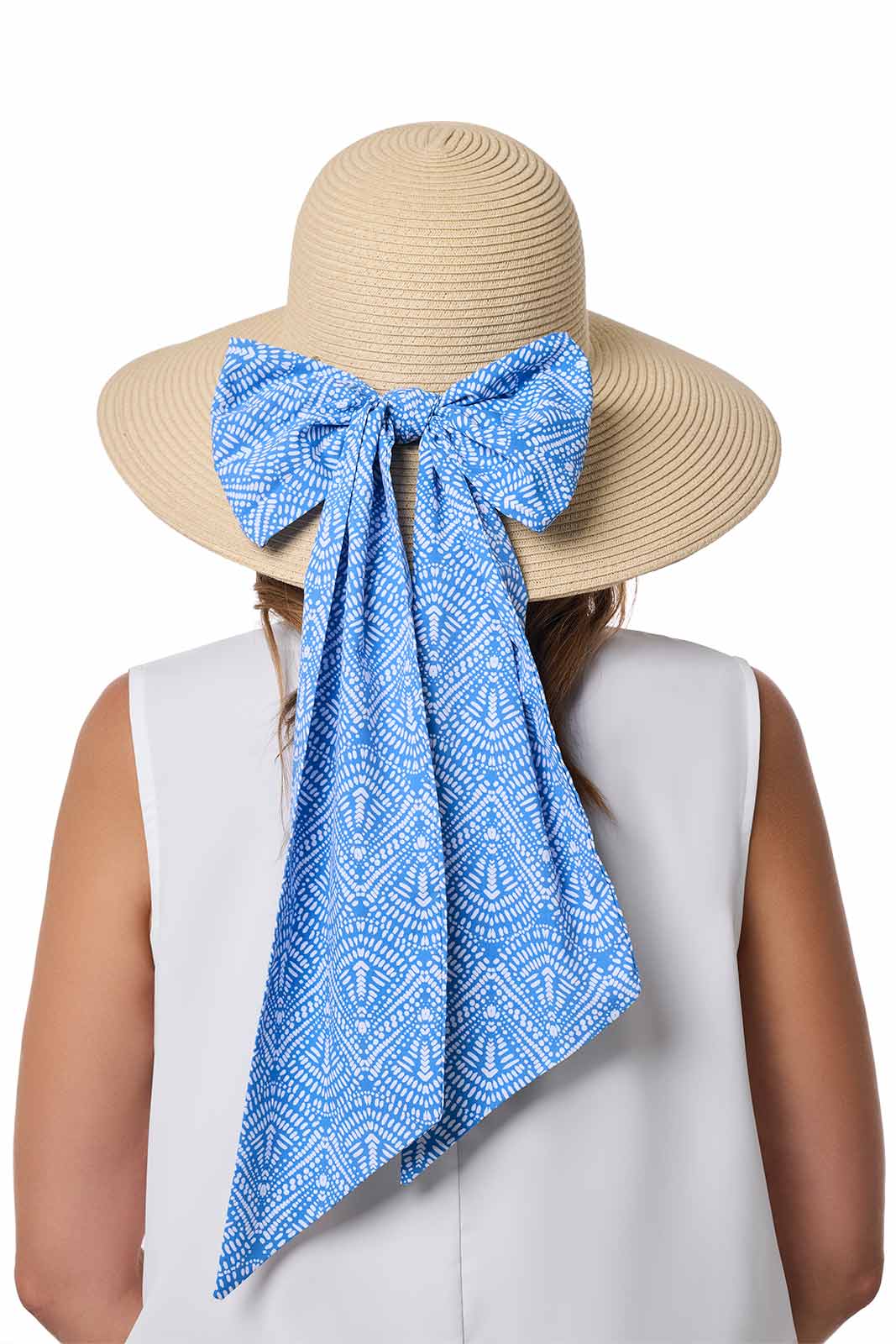 Women's Stella Scarf Detail Hat | Natural/Aura Blue + White